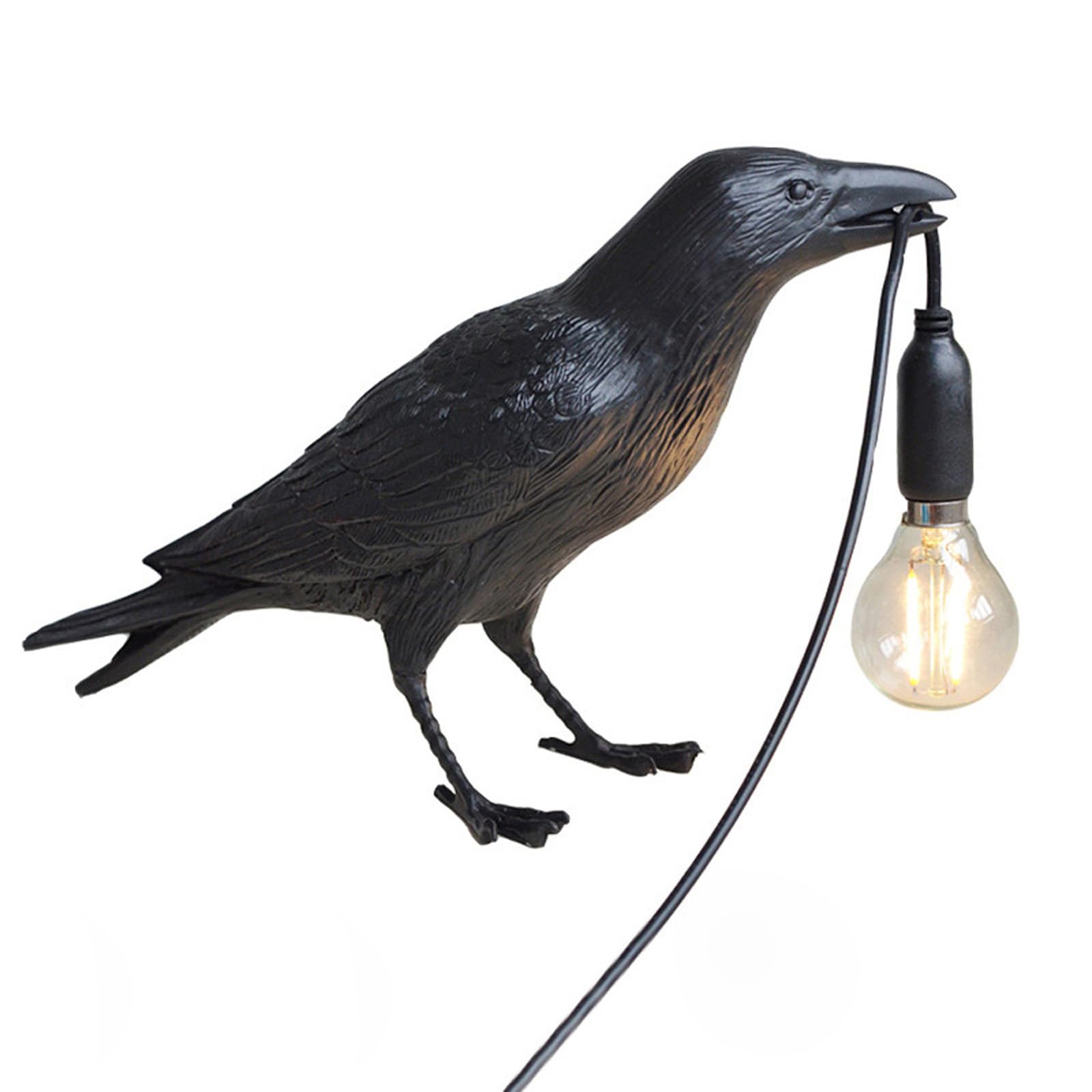 Nordiem Crow Table Lamps Bird Desk Lamp Bedroom Wall Sconce Lamp Light Resin Decoration E12 110V Led Bulb (Black Sitting Table Lamp)