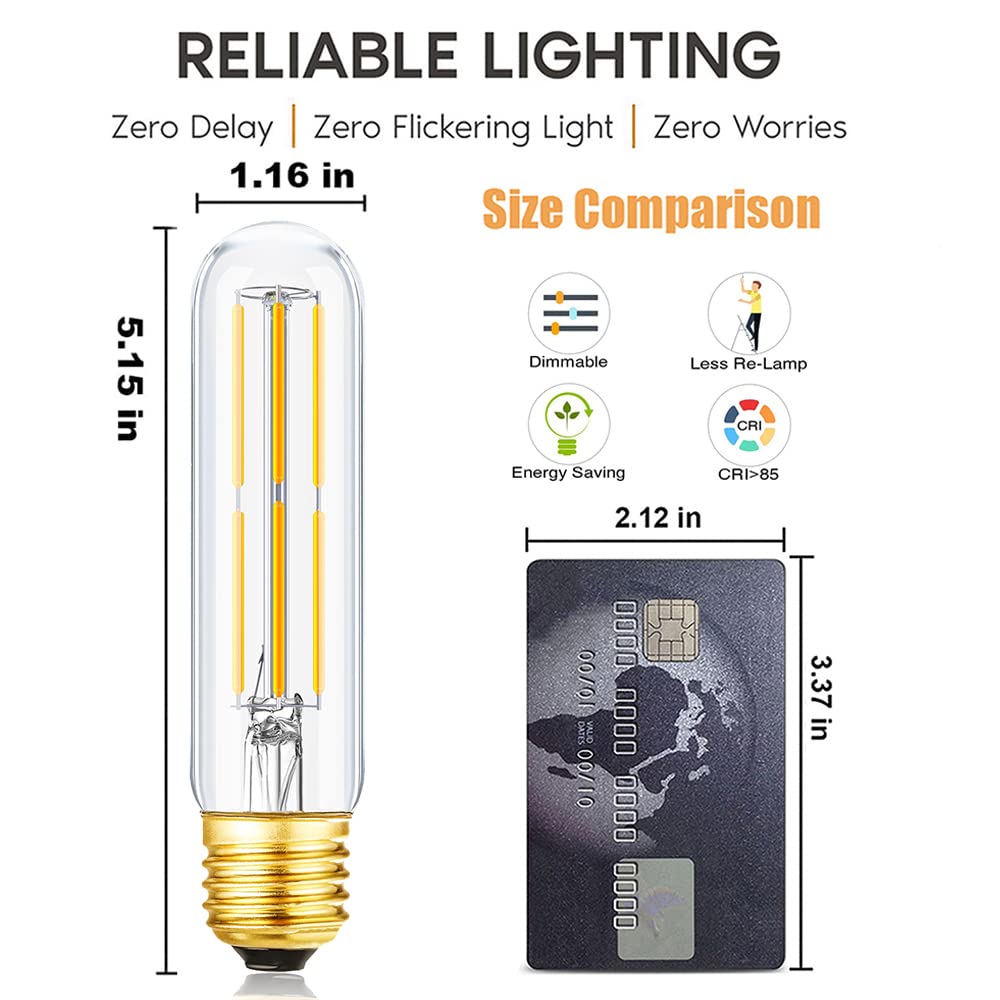 LVYE T10 LED Bulb Dimmable 6W 3000K Soft White Glass E26 Base 3 Pack
