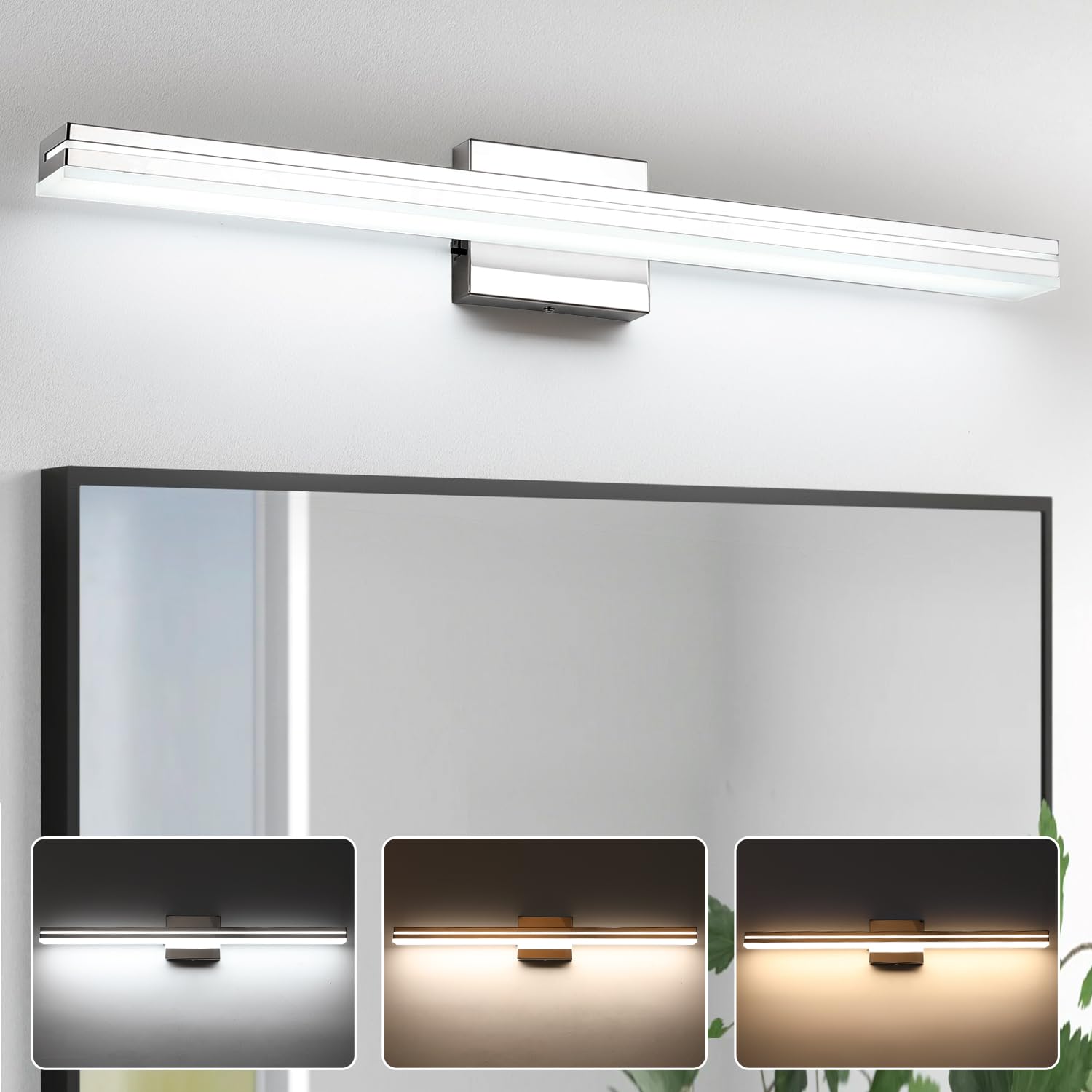 Sinerise Led Modern Bathroom Vanity Light Bar (32-Inch, 3000K/4000K/6000K), Chrome Dimmable Modern Acrylic Bathroom Wall Lightin