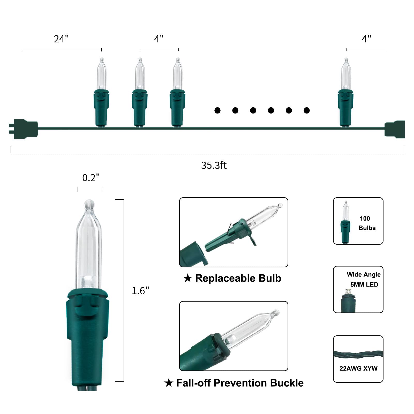Multi-Sparking Christmas Lights - 66Ft 200 Count Warm White Led String Lights, Green Wire For Indoor/Outdoor Decor