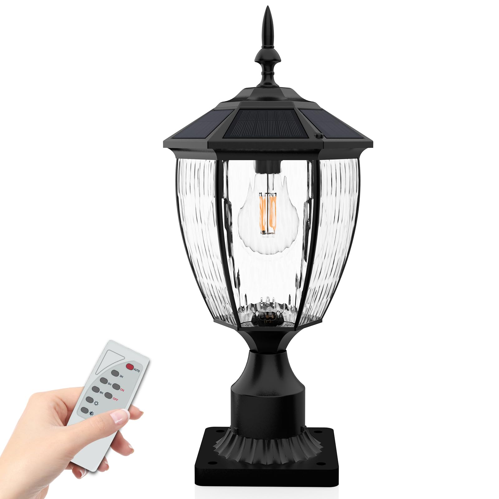 Jandov Solar Post Lights, 2700K Waterproof Lamp, Remote Control, Black, Model Jandov-M05-06, Outdoor Lighting for Garden and Pathway