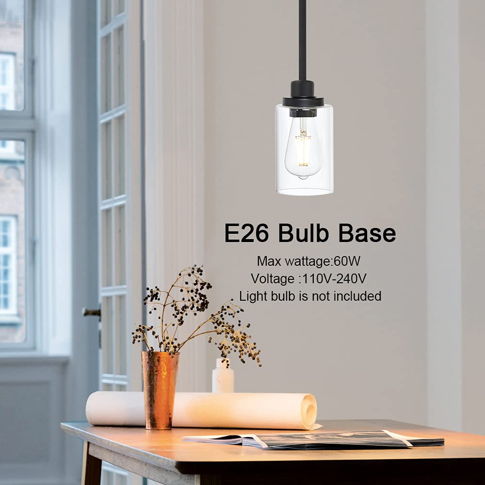 TODOLUZ 6-Lights Kitchen Island Light Fixture, Black, Clear Glass Shades, Model 732688371454, Farmhouse Style