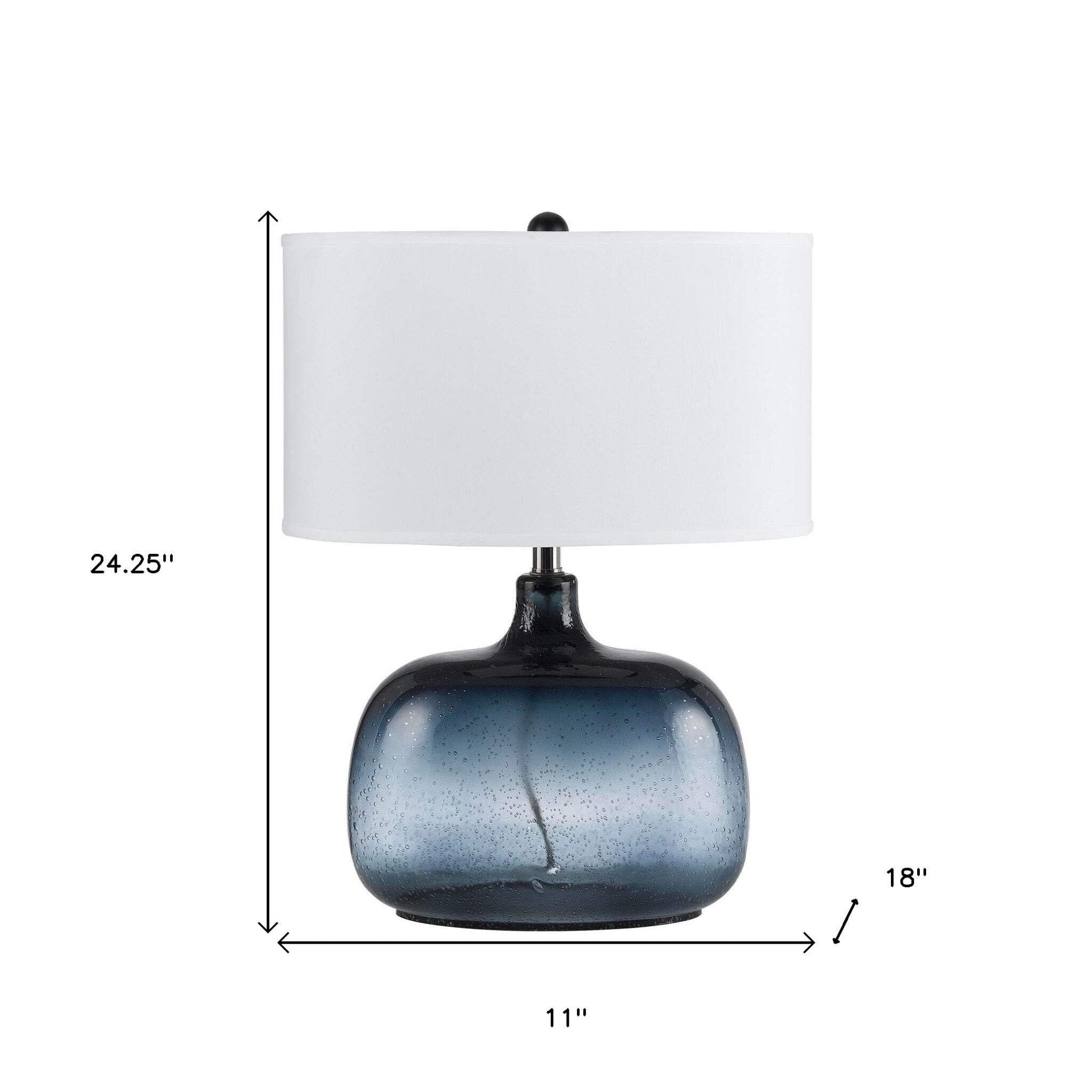 HomeRoots 24 in. Dark Blue Glass Table Lamp with White Shade, Model 524687