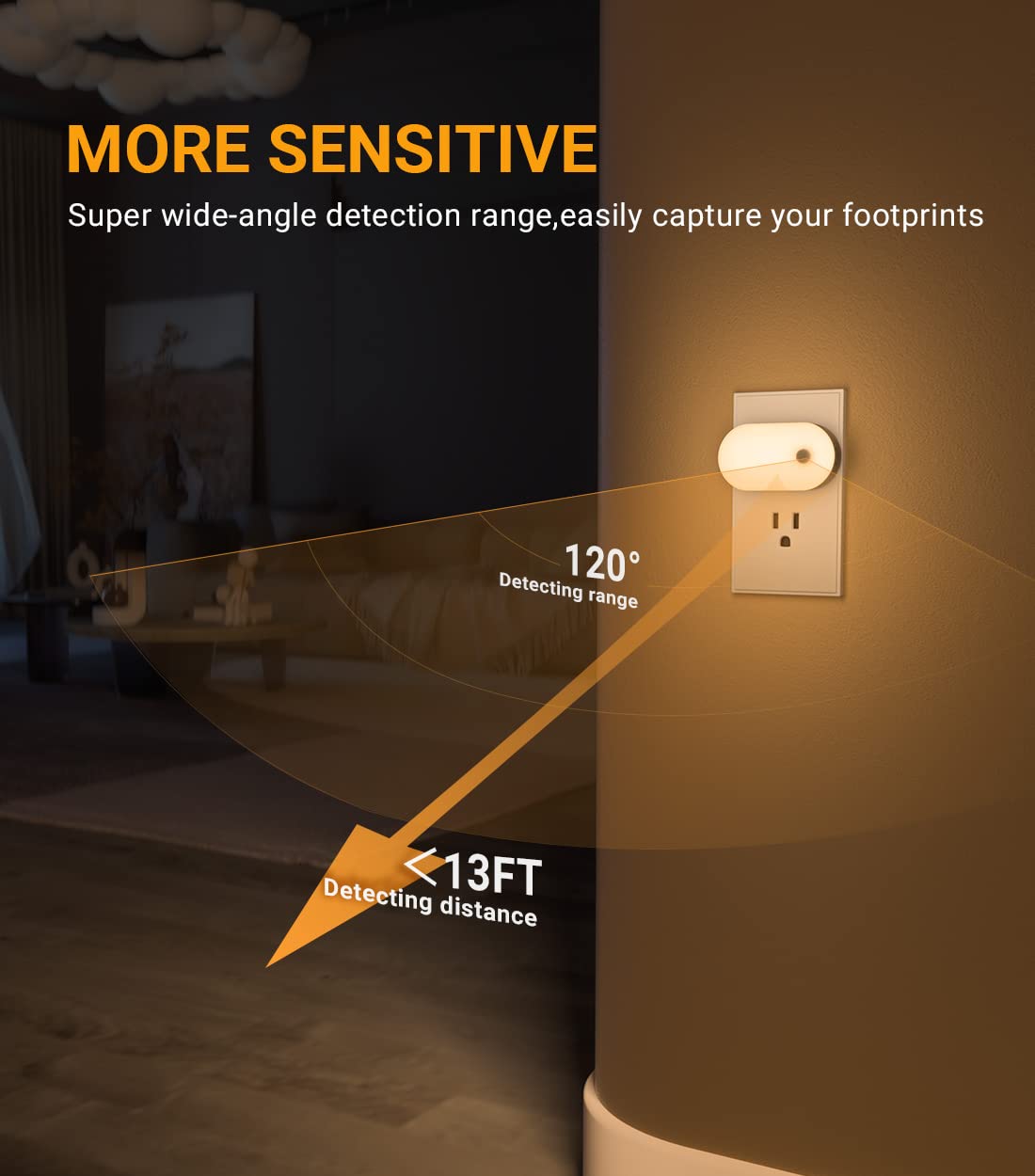 Lyridz Motion Sensor Night Light, Warm White LED, 1-120LM, 6 Pack, Adjustable Brightness, Plug-in, Model A5117