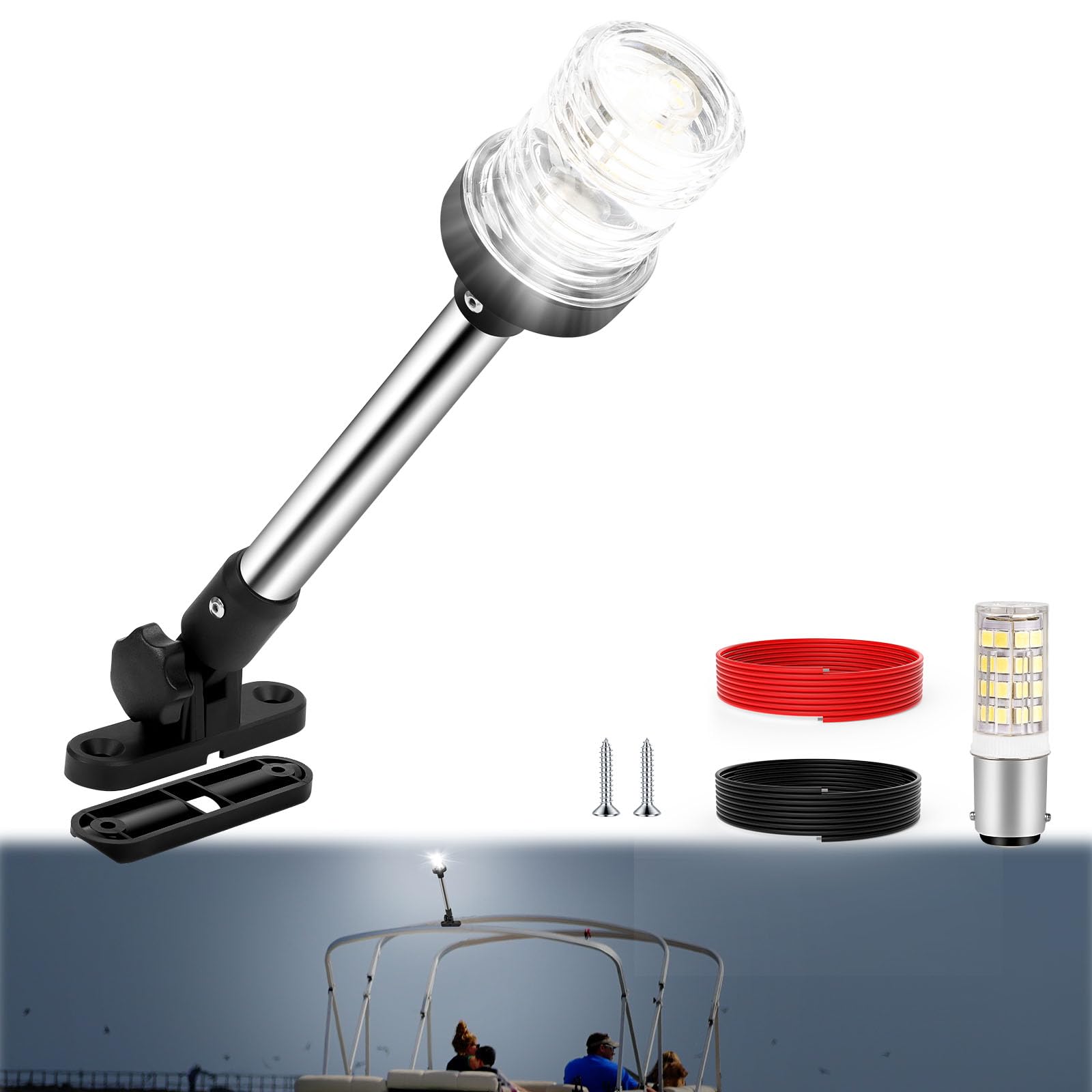 SETYPARY 12 Inch Stern Light - LED Bimini Top Anchor Light, 3 NM Visibility, Waterproof IP67, Model SPBSL001