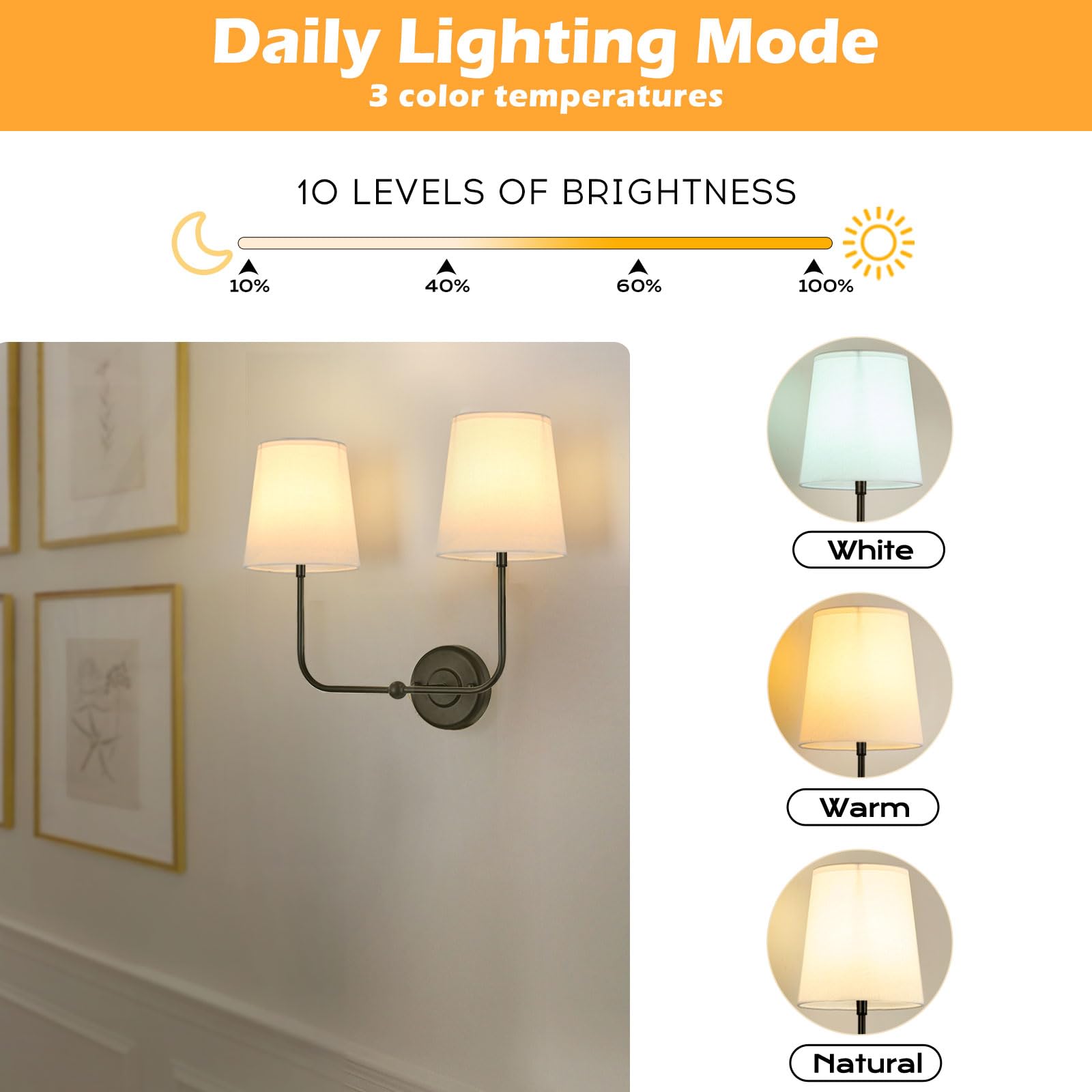 PASSICA DECOR Double-Headed Wall Sconce, Rechargeable, Remote Controlled, Dimmable, Metal, Battery Operated-Black, Model U701-01-DP
