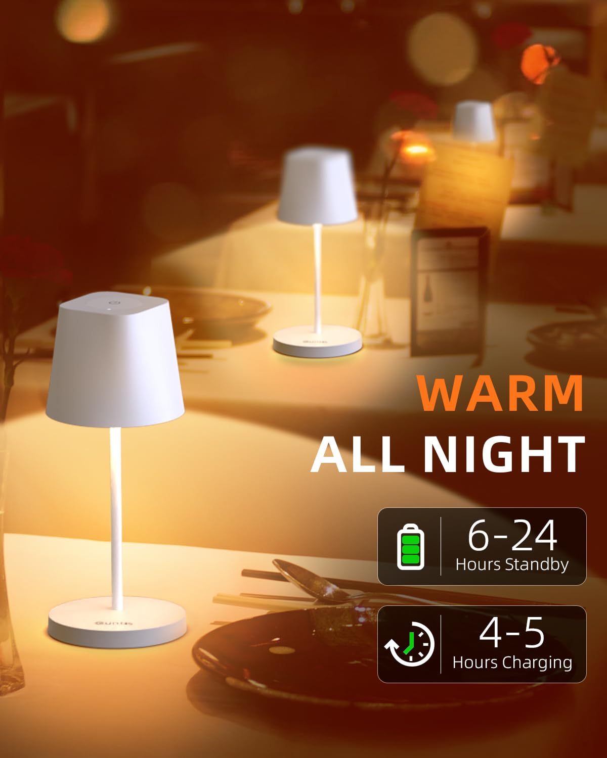 Quntis 2 Pack Cordless Led Table Lamp - Touch Dimmable, Rechargeable, White, Perfect For Home & Outdoor