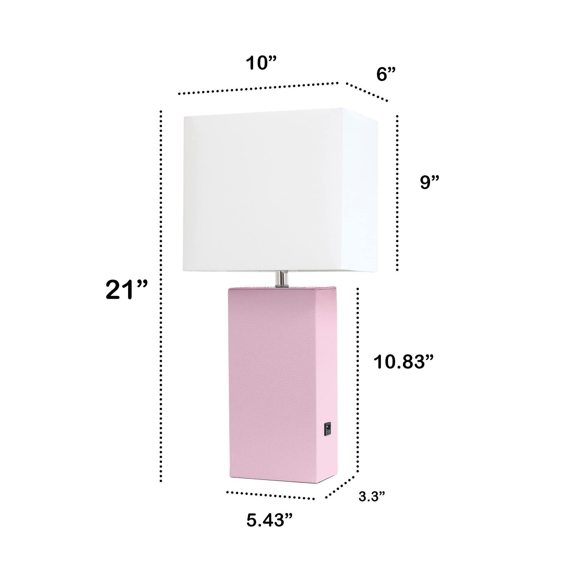 Lalia Home Blush Pink Leather Base Bedside Table Lamp With Usb Charging Port & Fabric Shade