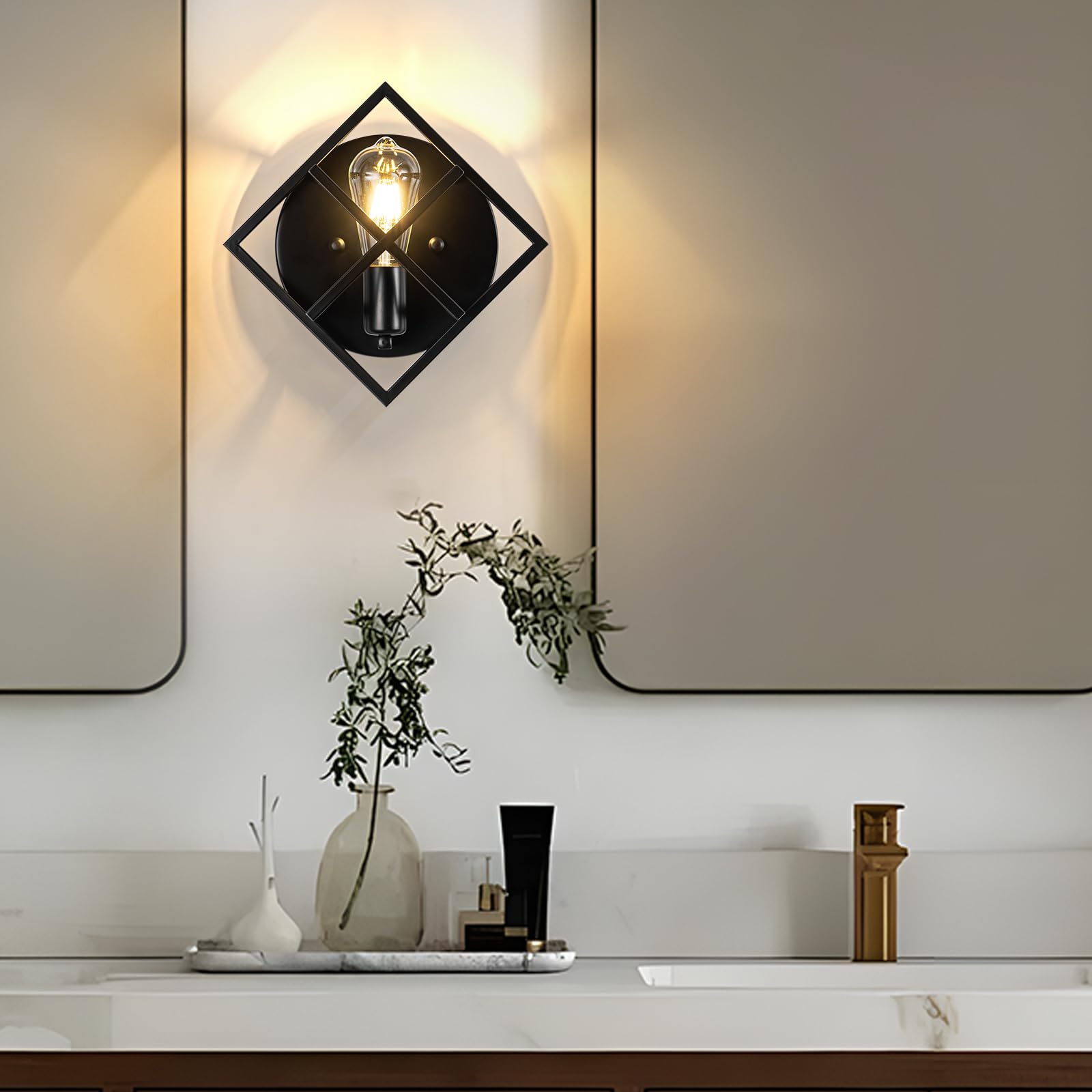 fengkeDU Farmhouse Wall Sconce, Rustic Black Metal Indoor Light Fixture, 11.3in, E26 Base, 1 Pack, Model B2367/1BL