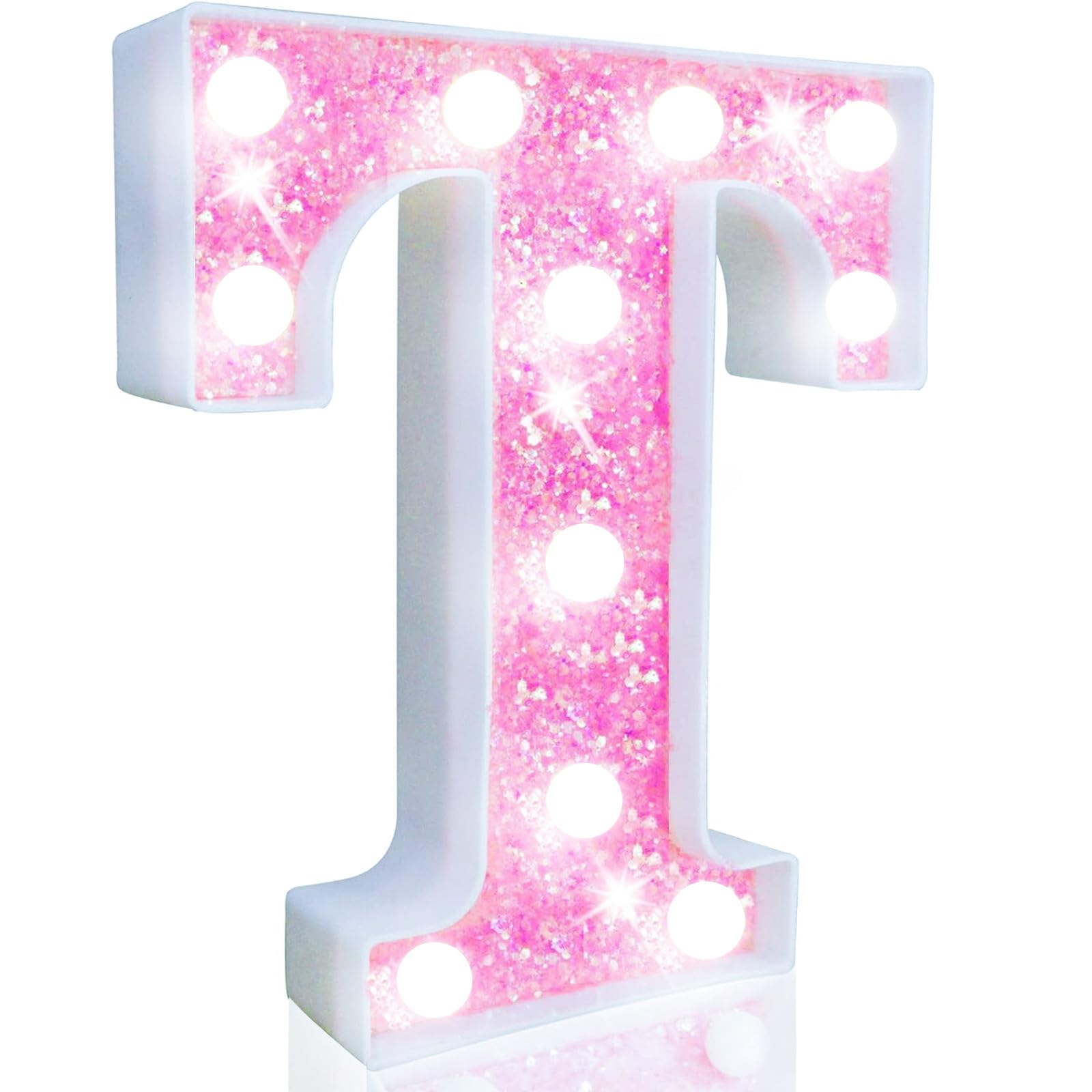 Pooqla Led Marquee Letter Lights  Light Up Letters Glitter Letter Sign Girls Gift  Battery Powered Night Light Pink Birthday Party Room Wedding Christmas Girls Bedroom Dorm Decoration  Cool White T
