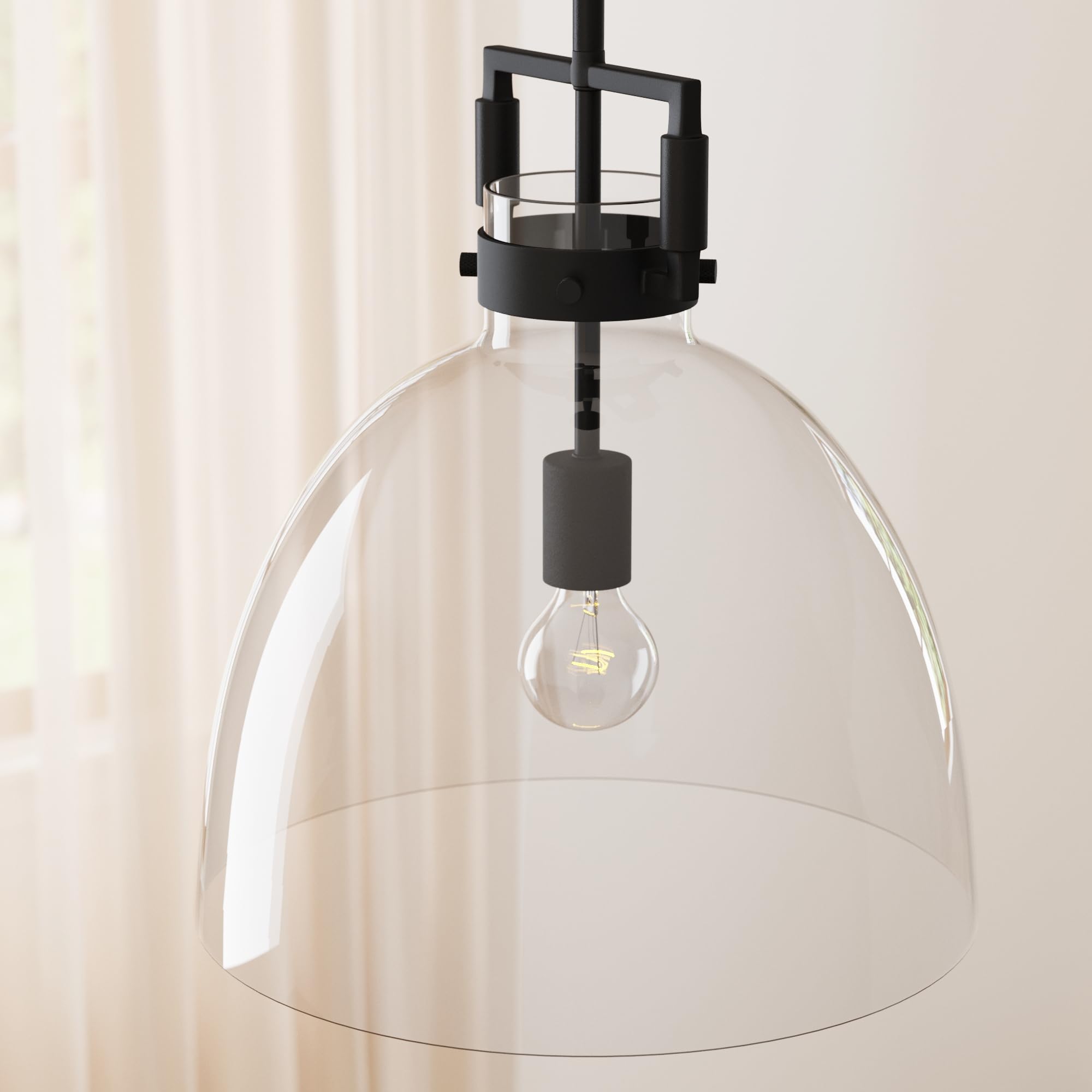 Nathan James Leigh Pendant Lighting, Black Hanging Ceiling Light With Oversized Glass Shade And Adjustable Cord, For Kitchen Isl