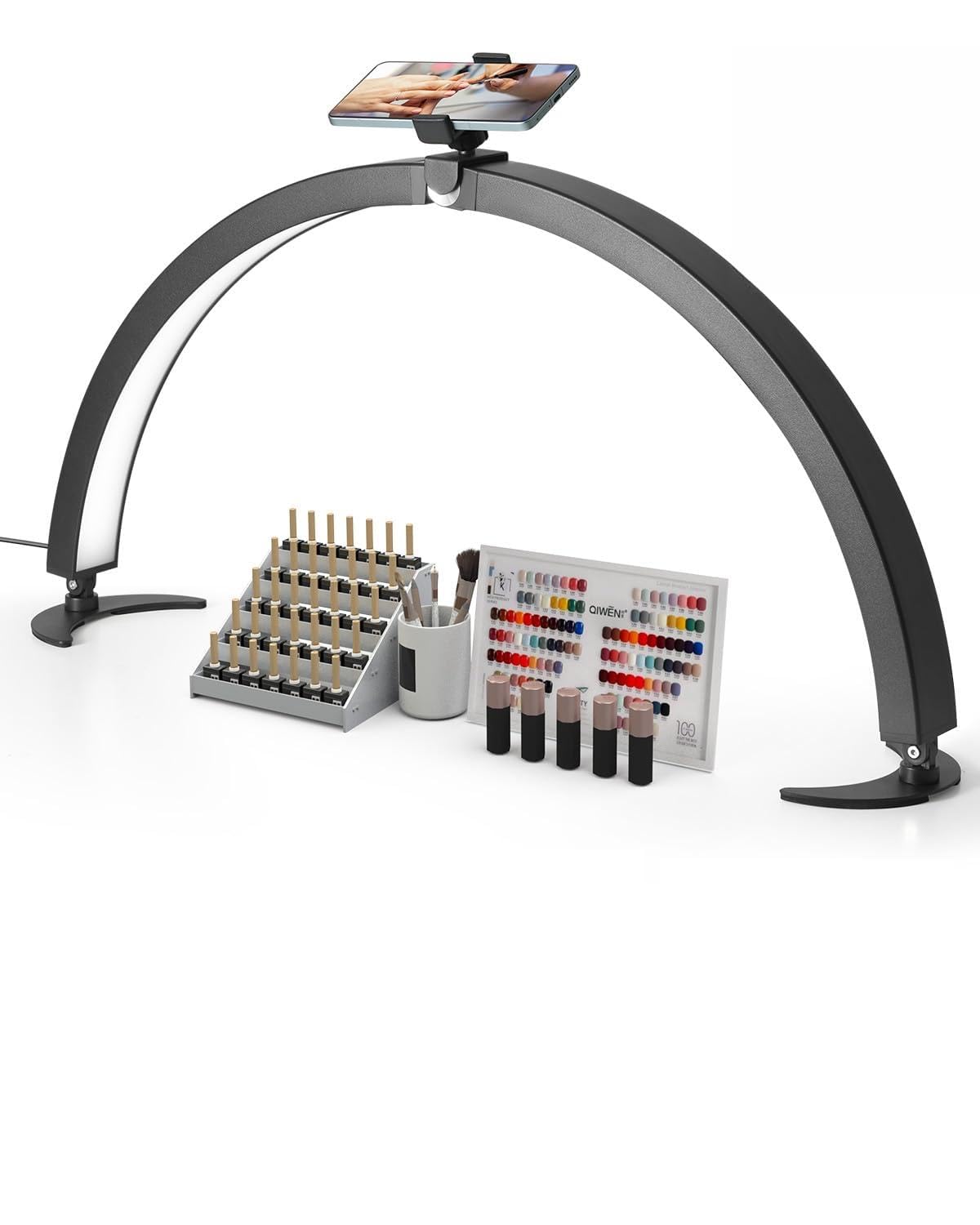 VEVOR Nail Desk Light, 40W Half Moon Lamp, Adjustable Brightness & Color, 29 Inch, Black, Model HD-M10X