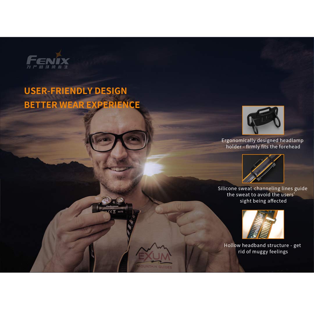 Fenix Hm65R Headlamp, 1400 Lumen Usb-C Rechargeable Spot And Flood Dual Beam With Lumentac Organizer