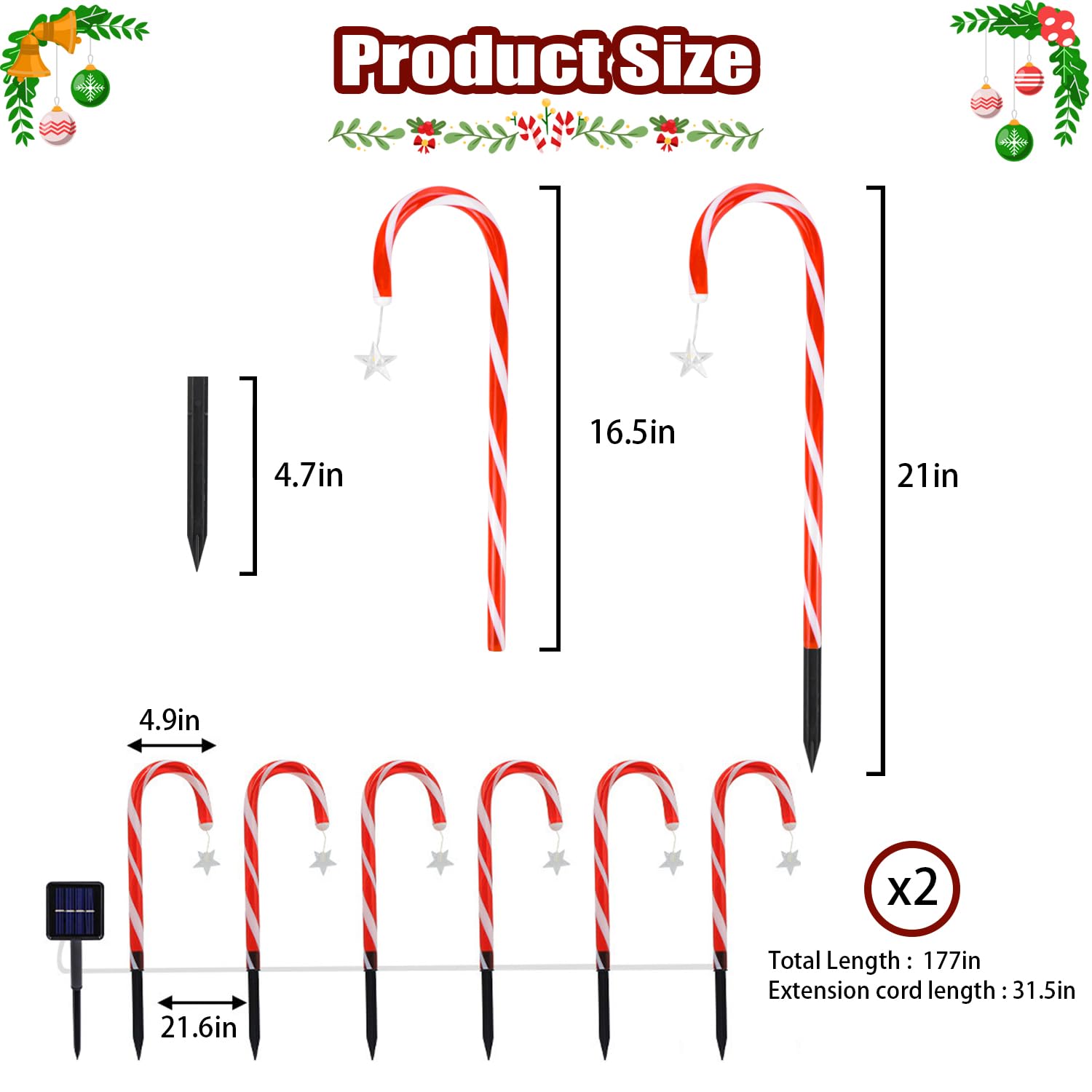 Quimoy 12Pcs Candy Cane Lights  21 Solar Christmas Decorations Outdoor  Candy Cane Pathway Lights With 8 Lightingmodes  Waterproof Christmas Yard Decorations For Lawn Driveway Walkway Sidewalk