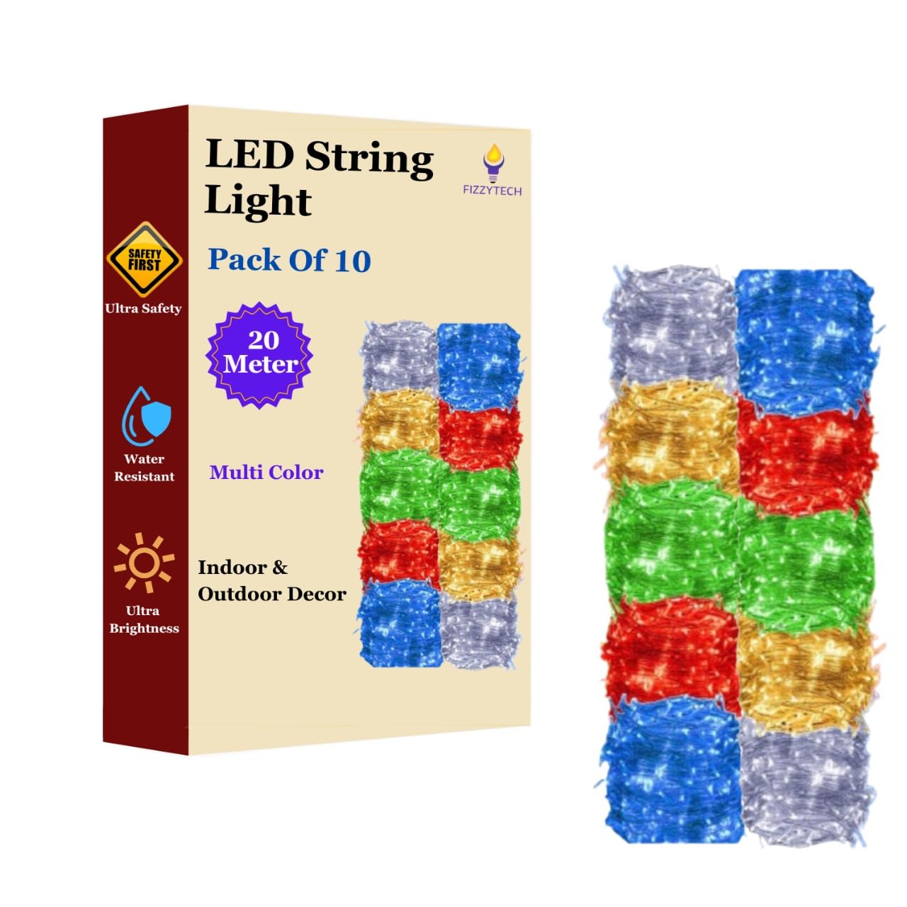 fizzytech Plastic Led Bulbs String Led Lights for Home Decoration for Diwali Chistmas Birthday, Lights of Home Decoration(20 Met