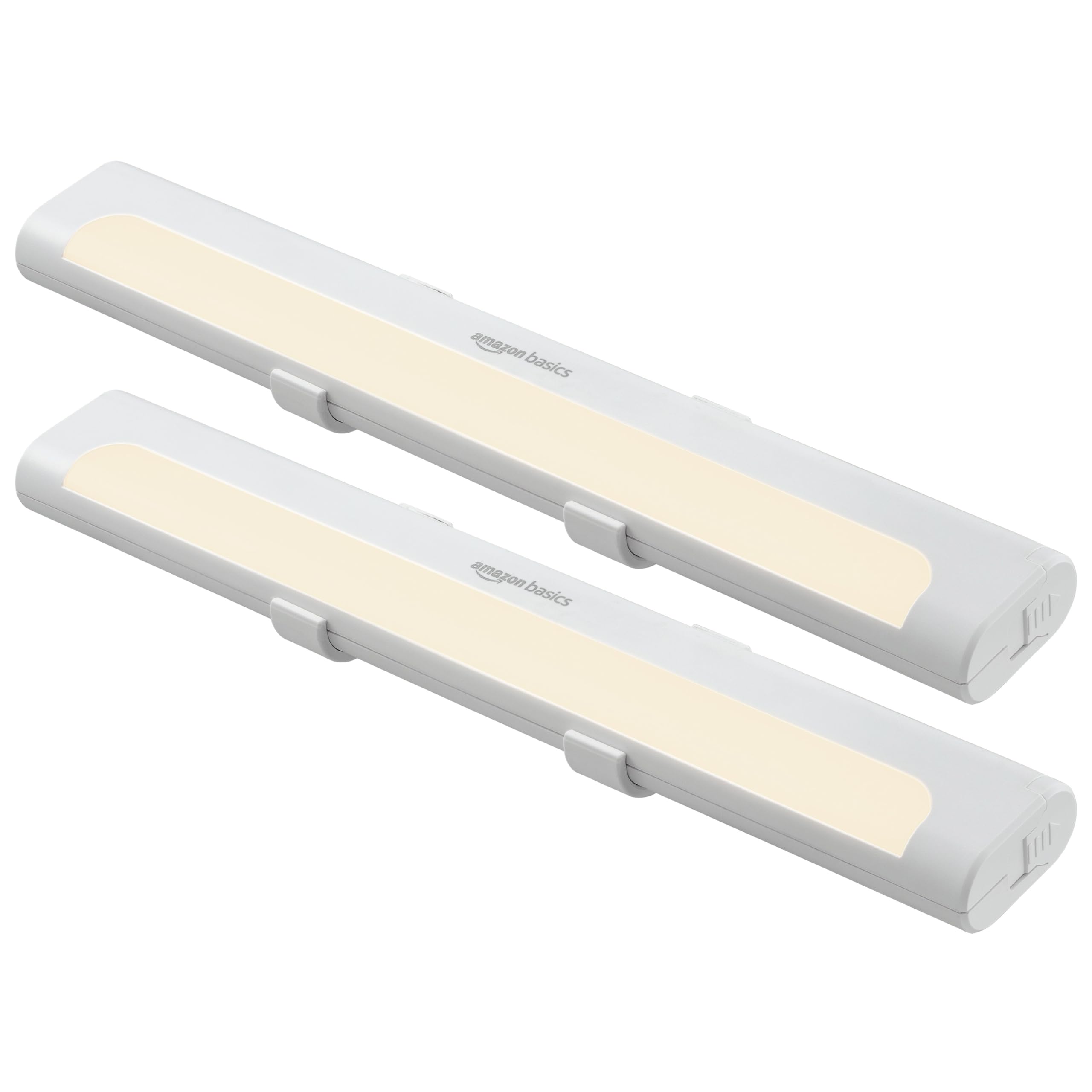 large online retailer Basics LED Stick On Lights, Wireless, 65 Lumens, 2 Pack, White, Model 59462, Battery Operated, Portable Under Cabinet Lighting