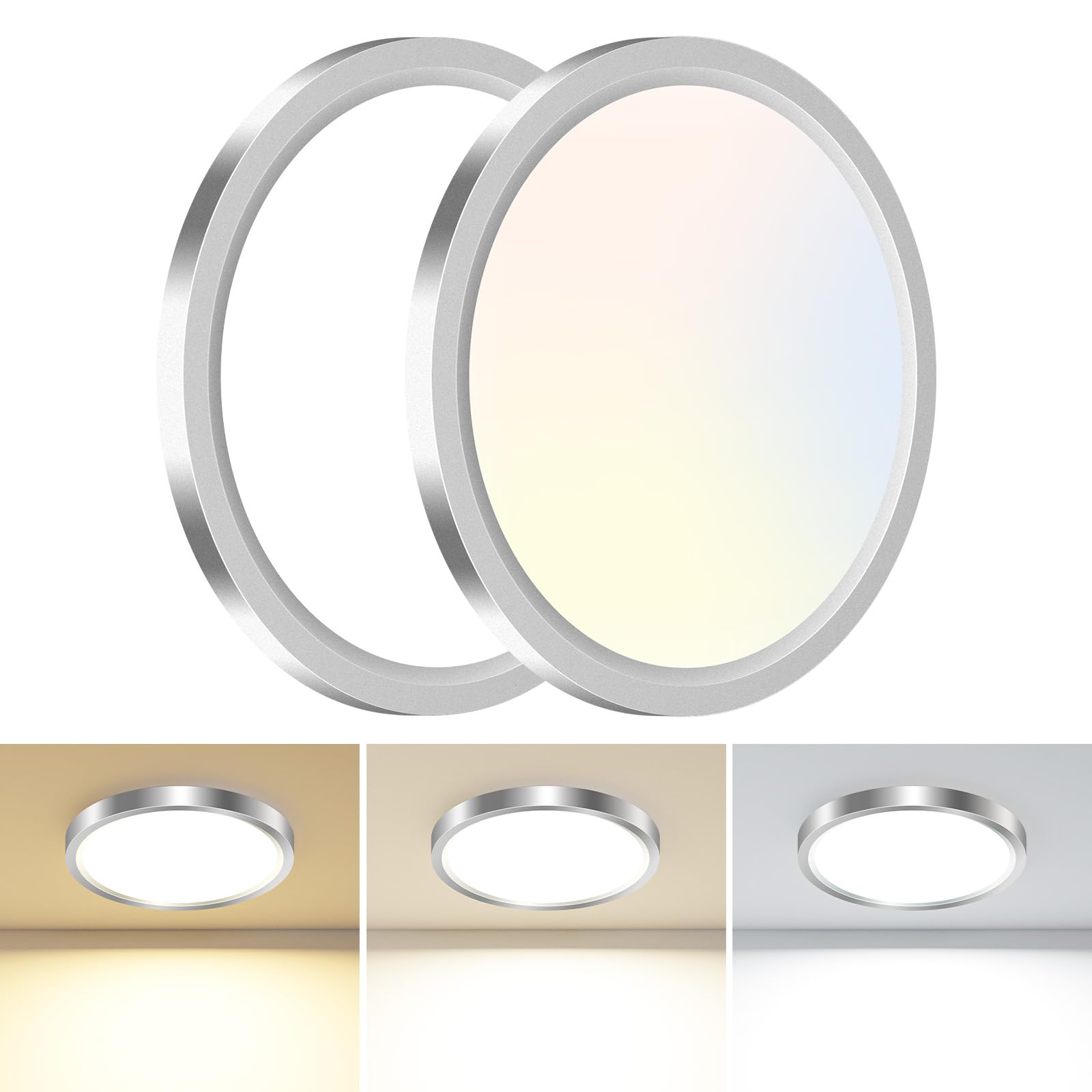 hepside 2PACK LED Flush Mount Ceiling Light  3CCT Selectable 3000K-4000K-6500K & 100W Equivalent Modern Kitchen Recessed Ceiling Lamp 15W 1500Lm 7.5 Inch for Bathroom Closet Laundry Bedroom