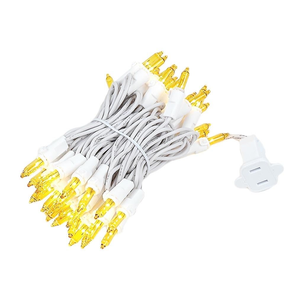 Novelty Lights 50 Light Yellow Christmas Mini String Light Set, White Wire, Indoor/Outdoor UL Listed, 11' Long