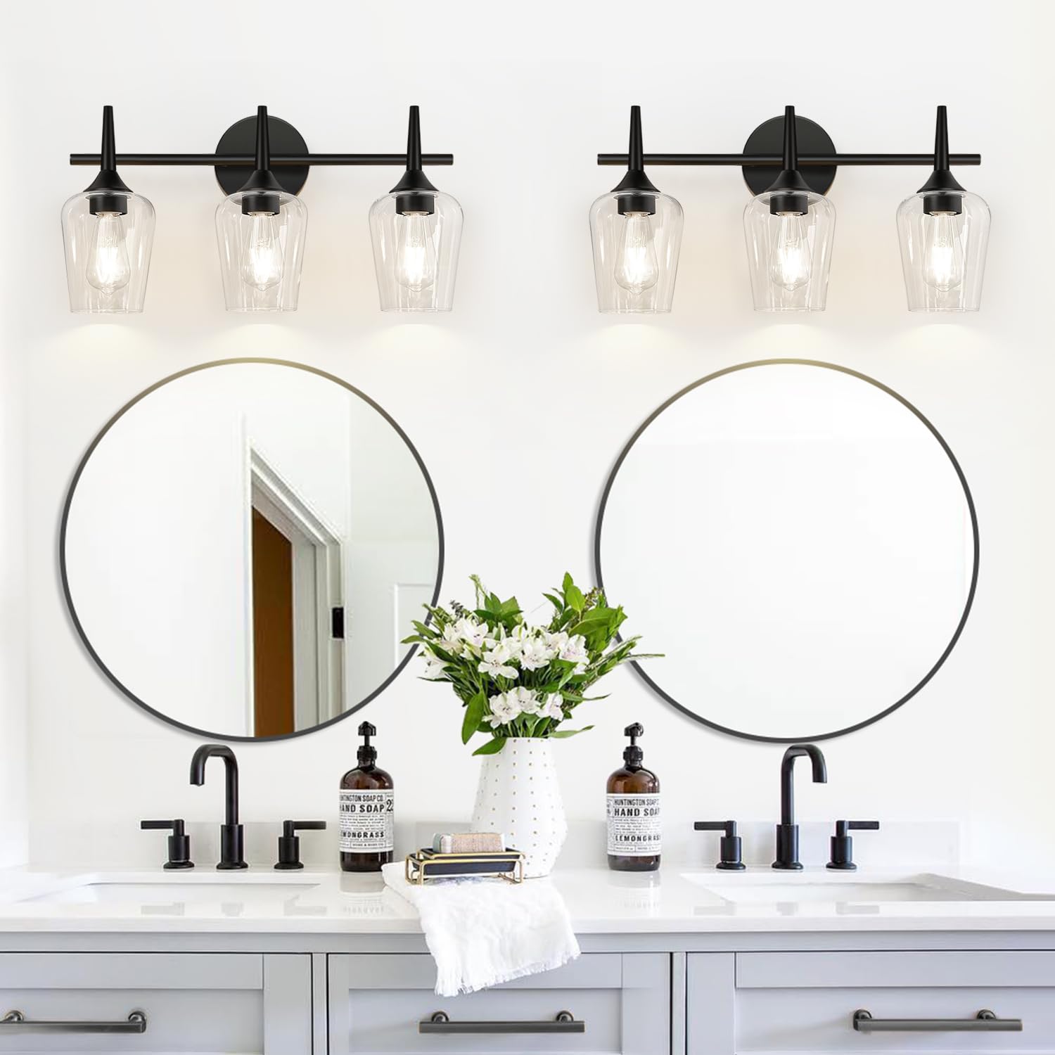 Mokatng 2025 Upgrade 3-Light Bathroom Light Fixtures  Black Vanity Lights For Bathroom With Clear Glass  19.5 Inch Bathroom Lighting Fixtures Over Mirror  Modern Wall Lamp For Cabinet Hallway
