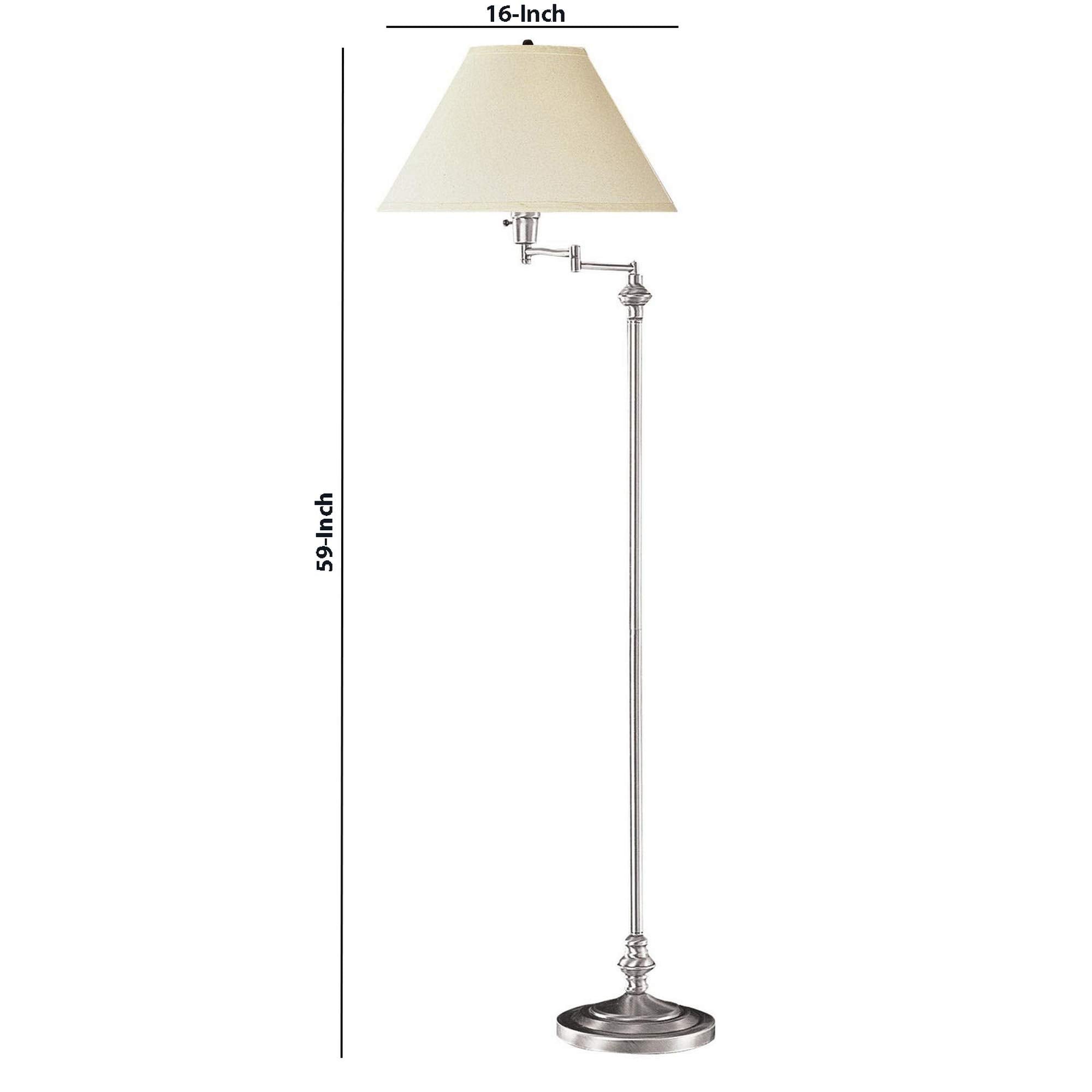 Benjara 150 Watt Metal Floor Lamp With Swing Arm And Fabric Conical Shade, Silver