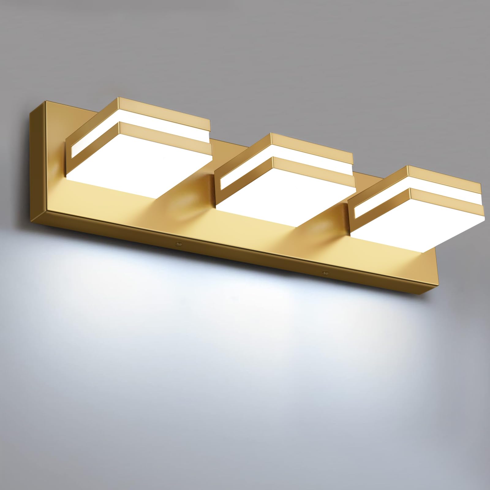 IZORRO LED Modern Bathroom Lights Fixtures(3-Light Dimmable) Gold Acrylic Wall Lighting Vanity Lights for Bathroom Over Mirror - 6000k 16In (No Assembly Required)