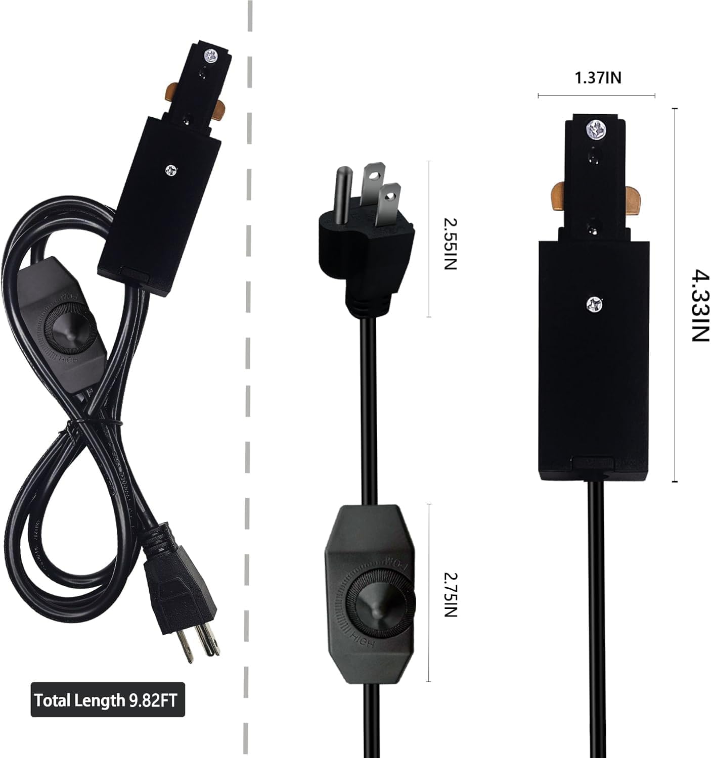 Bravsekai H Track Live End Cord Kit, 9.84FT, Black with Dimmer, Model QC04, Flame-Retardant Material