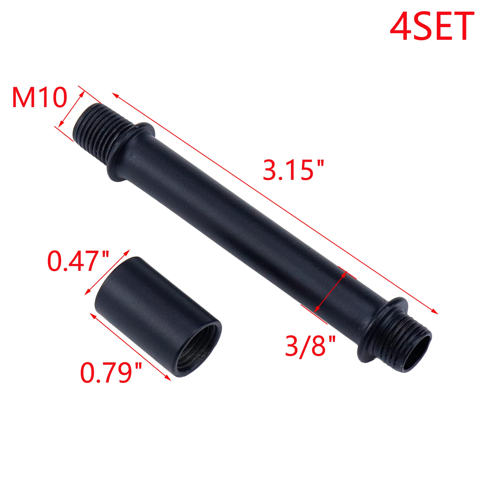 My Mironey 4 Sets Straight Pipe Lamp Stem Kit With Connector M10 Black Lamp Rod Hardware Light Fixture Parts Replacement, 3.15''