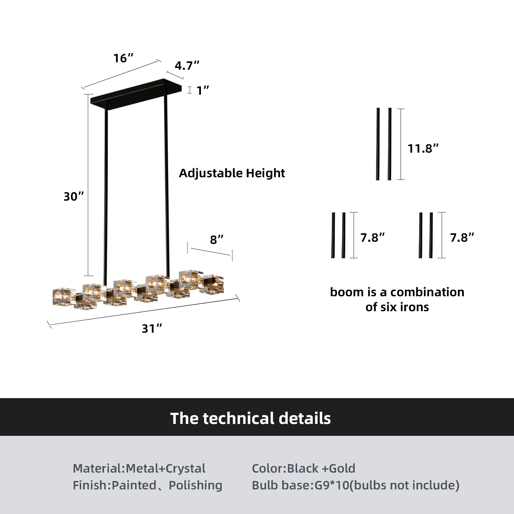 Okes Dining Room Light Fixture,Modern Crystal Chandeleirs Semi Flush Mount Ceiling Light Fixture,Black Metal Crystal Pendant Lig