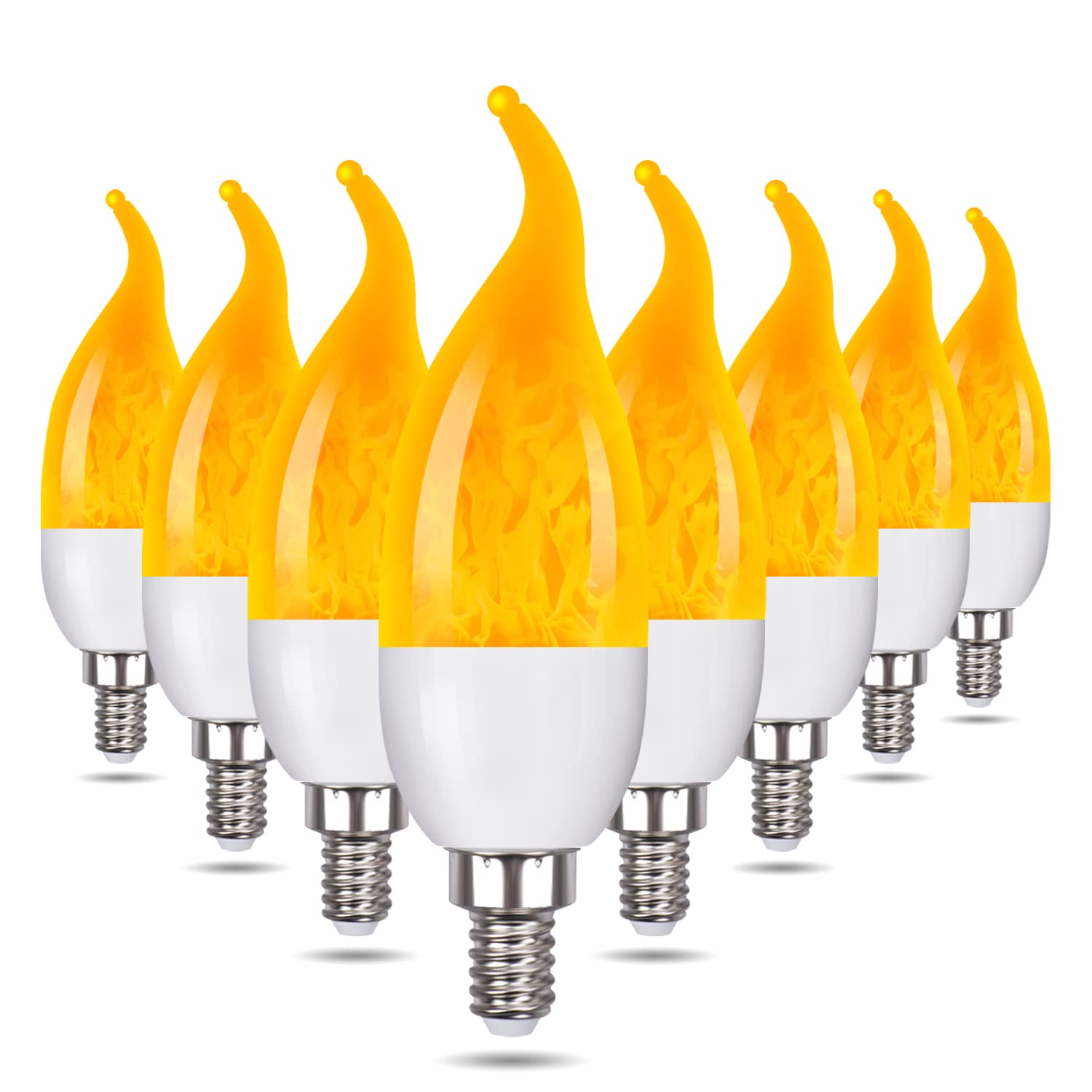 Venforze E12 3 Mode LED Candelabra Flame Light Bulbs 8 Pack, 1.2W Warm White, 1800k Candle Light, Flame Tip for Christmas Party 