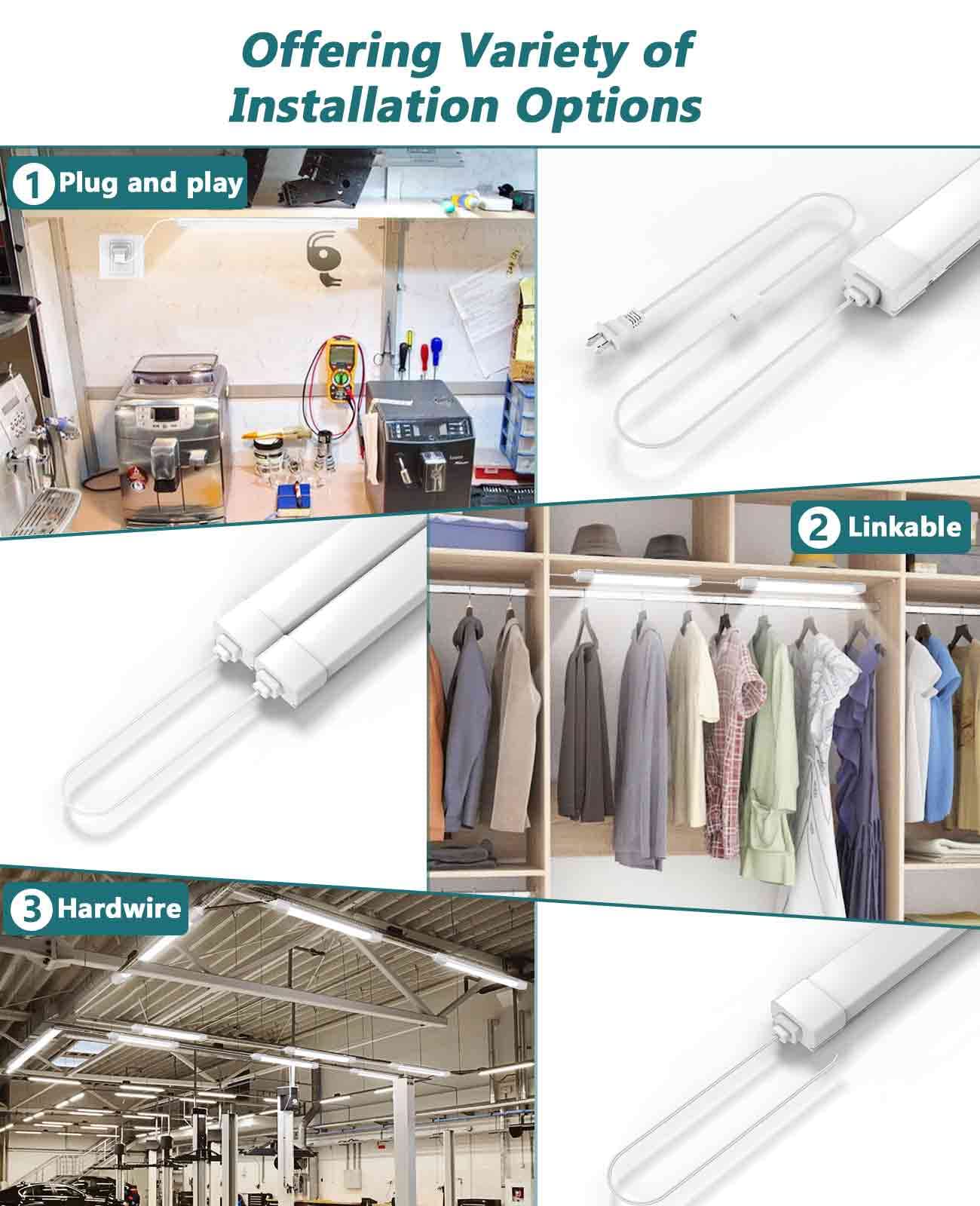 Wnsnou 4Ft Led Shop Light, Waterproof Linkable, 36W, 5000K, 4000Lm