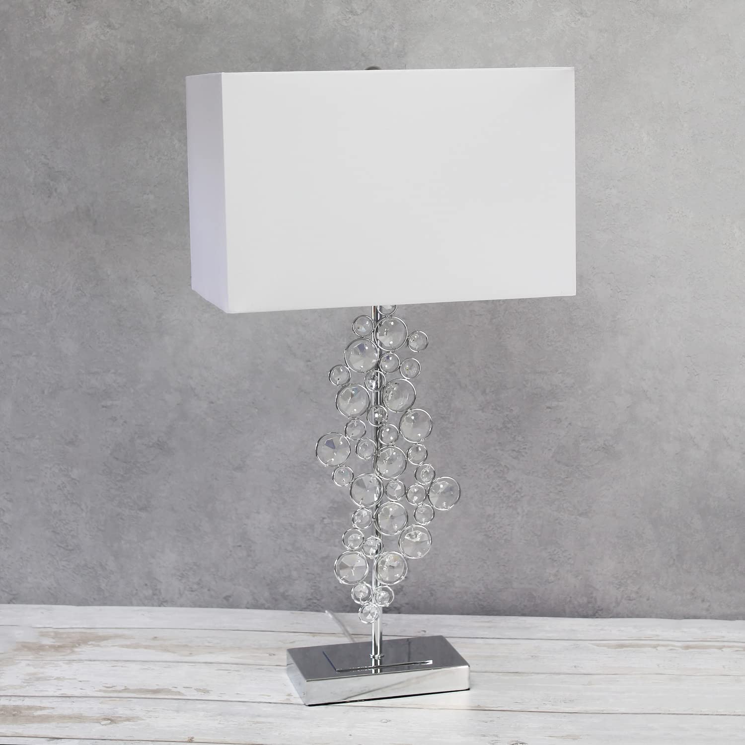 Lalia Home 26.25&quot; Chrome Crystal Table Lamp With White Fabric Shade - Contemporary Glam Decor