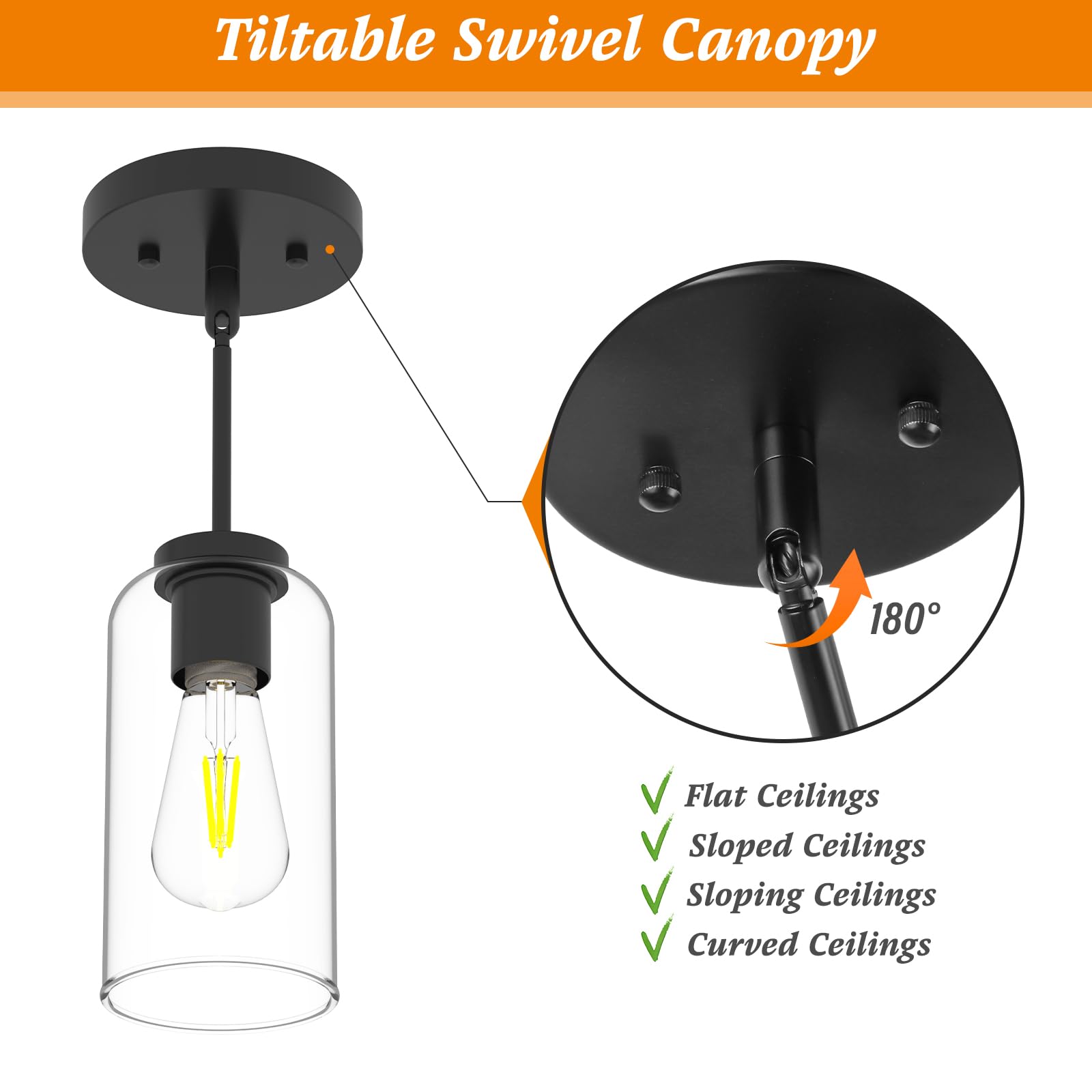 Zevluck Pendant Light Fixtures, Matte Black Pendant Lighting With 5 Adjustable Tubes, Hanging Light Fixtures With Clear Glass Sh