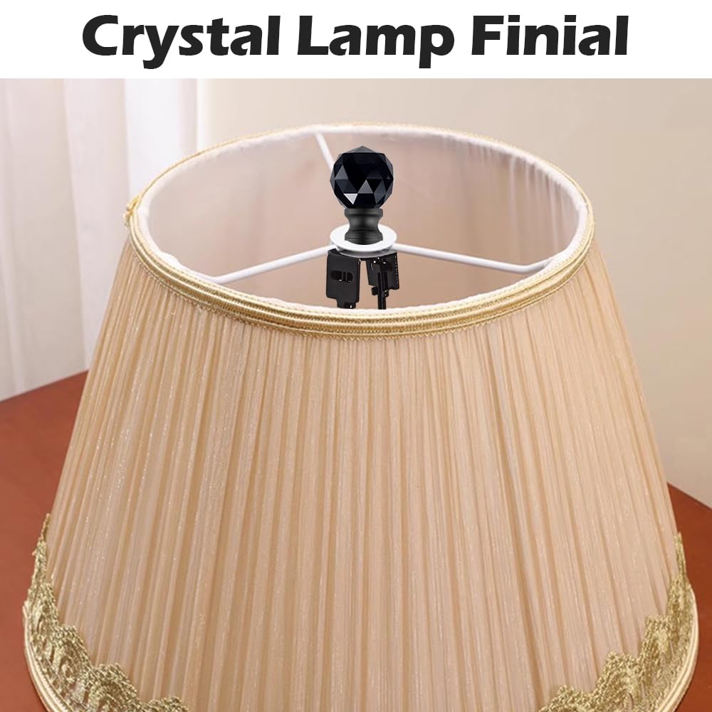 Asjeumt 2Pcs Lamp Shade Light Bulb Clip Adapter Kit, Black Lampshade Holder Adapter With Crystals Top Finial, No Harp Required, Clip On Bulb, Diy Replacement Repair Table & Floor Light Metal Parts