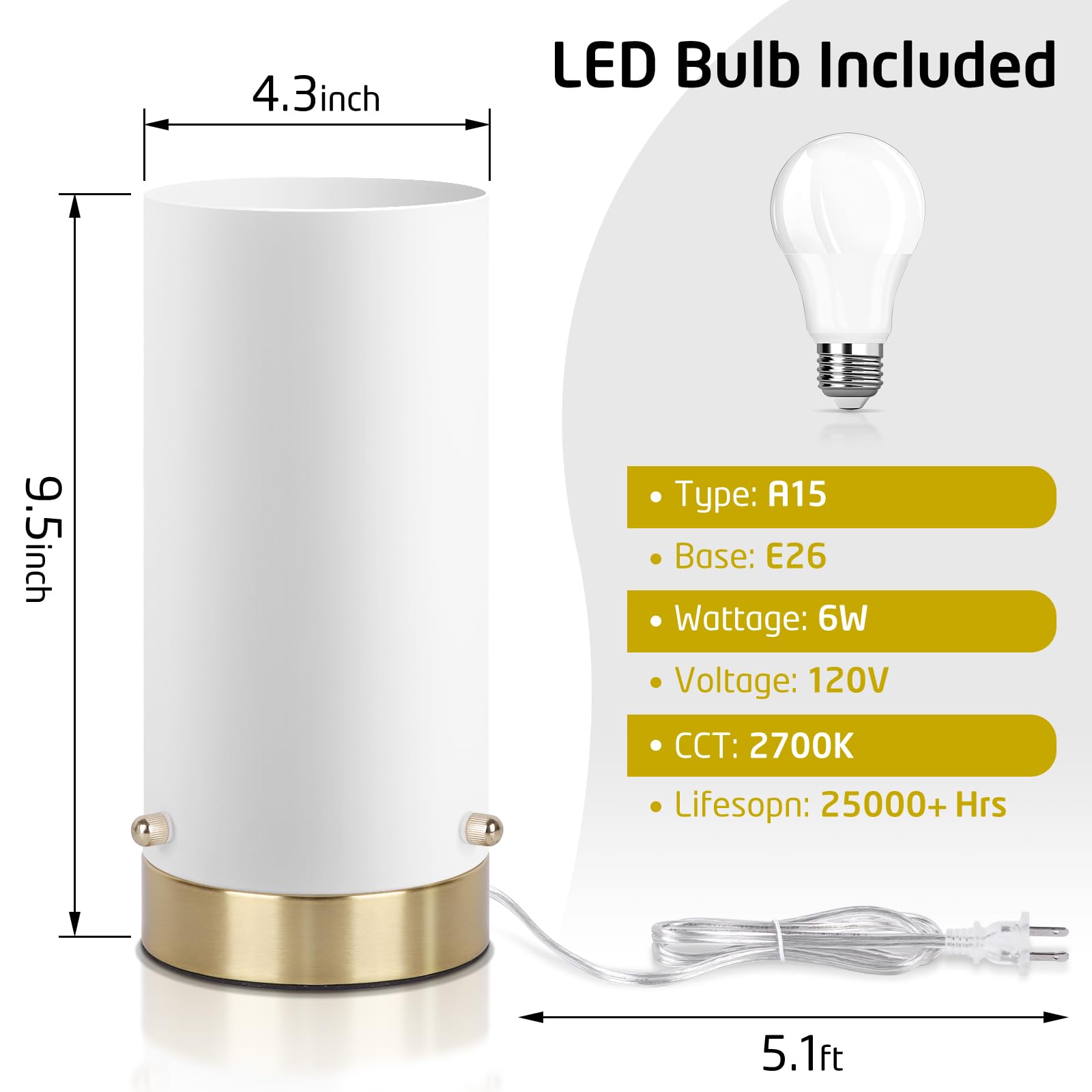 Kukobo Touch Control Table Lamp For Bedroom, 3 Way Dimmable Bedside Lamp For Nightstand, Modern Desk Lamp With Glass Lamp Shape,