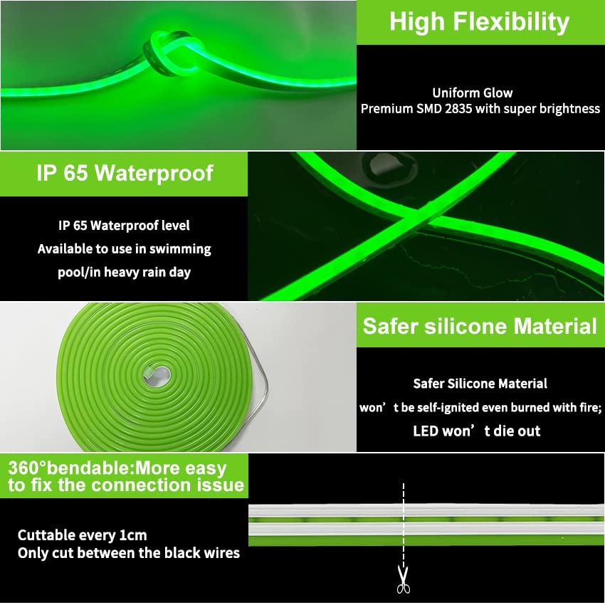 Vasten Led Neon Strip Light - Neon Flex Led 16.4Ft/5M 12V Dc Silicone Flexible Strip Cut 1Cm For Indoor Outdoor Dyi Signage Deco