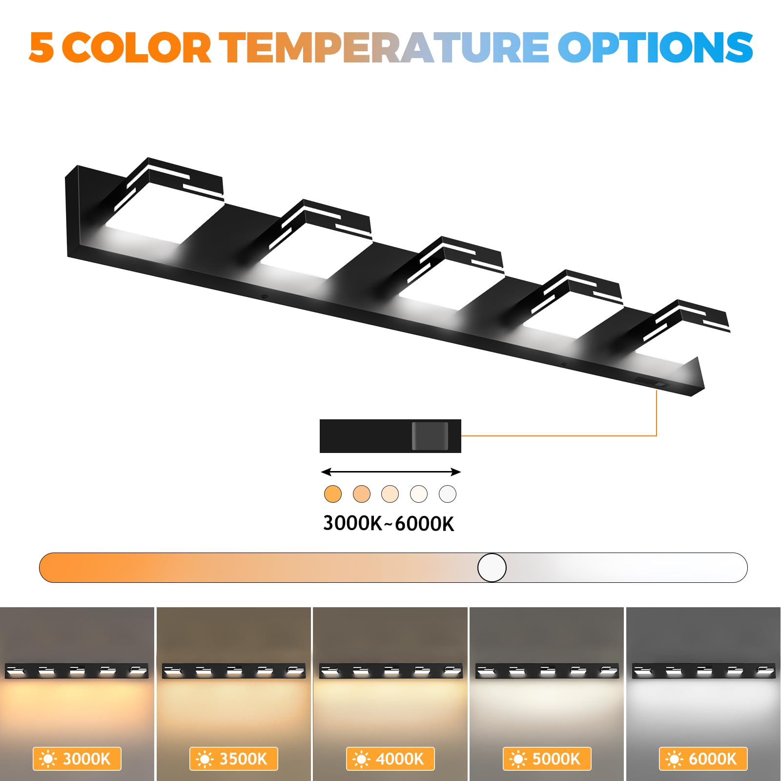 Izorro Modern Led Bathroom Vanity Light Fixtures (41-Inch  4-Light 5Cct Dimmable)  Matte Black Vanity Lights For Bathroom Lighting Fixtures Over Mirror With Rotatable