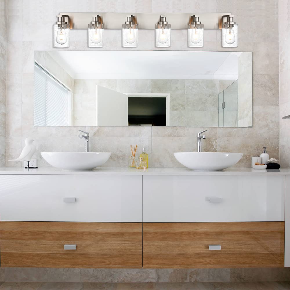 WINSHEN Bathroom Light Fixtures, 6-Lights Vanity Lights, Brushed Nickel, 44.5-Inches, Metal, Model SG-501-6L-SN