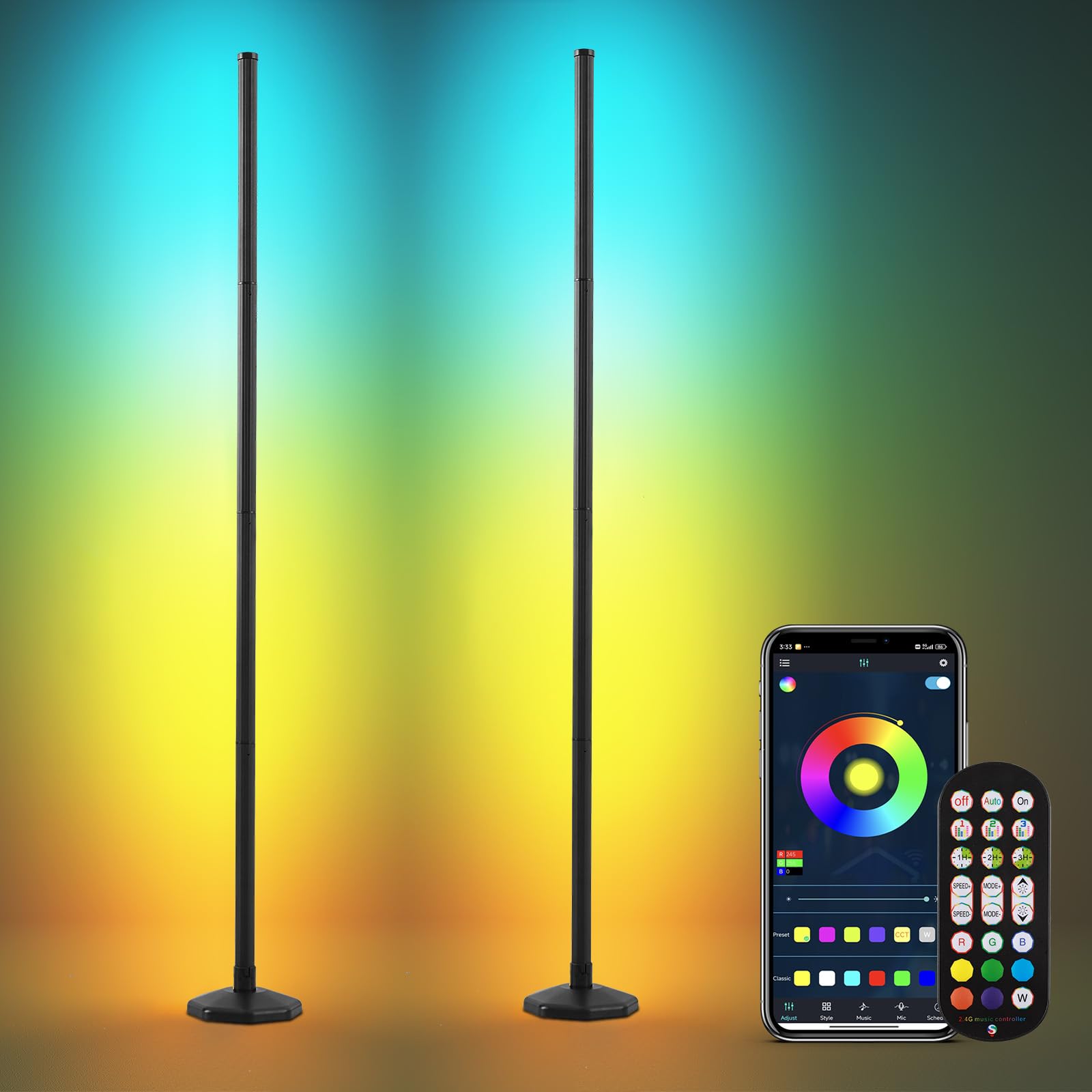 SUNMORY RGB LED Floor Lamp, 49 Corner Lamp with 80+ Scene & Timer, Smart Modern Ambience Lighting with Music Sync & 16 Million C