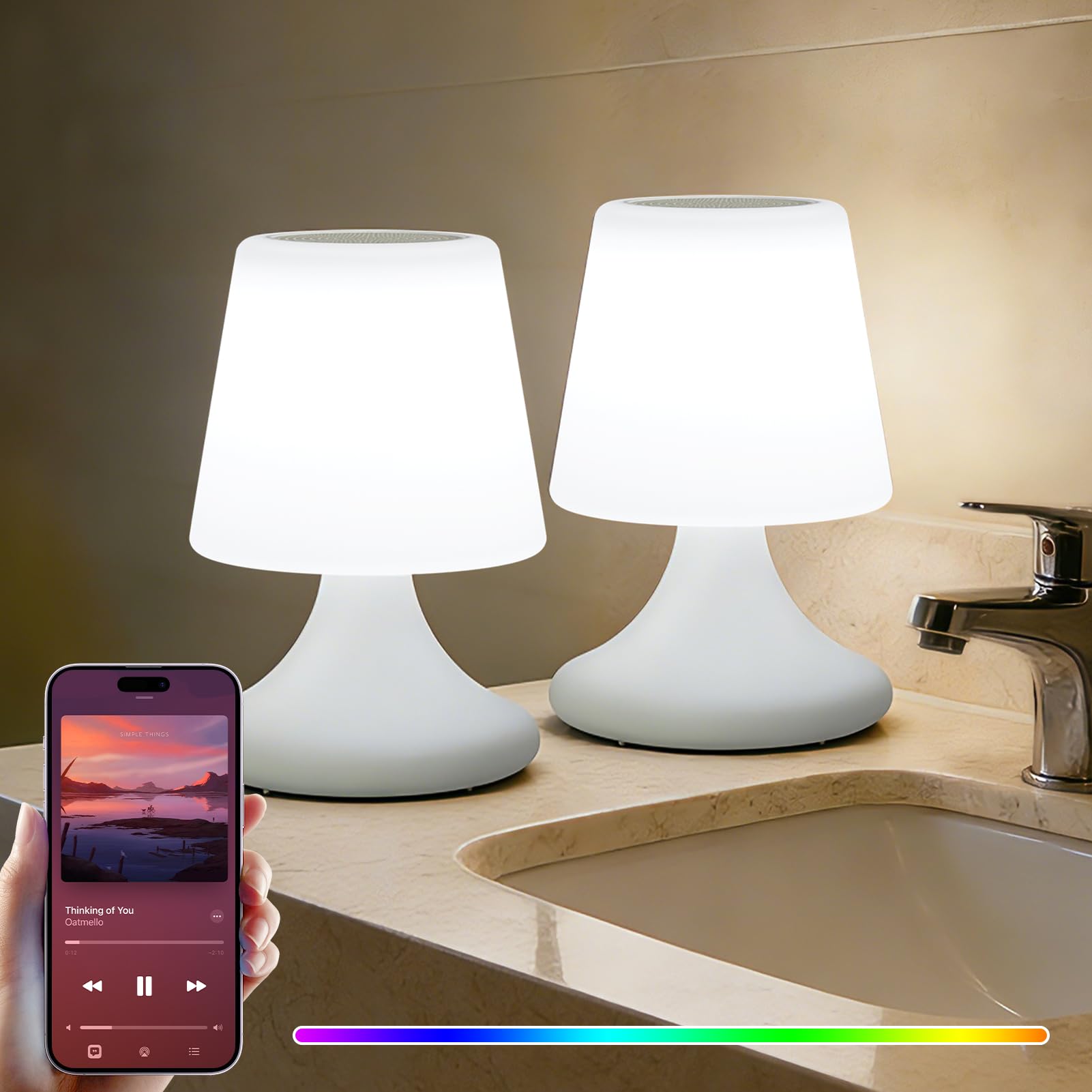 uuffoo 2 Pack Shower Lamp Cordless LED Table Lamp with Speaker Patio Outdoor Speaker with Lights RGB IP44 for Patio Pool Party Balcony Bathroom (Waterproof  Rechargeable)