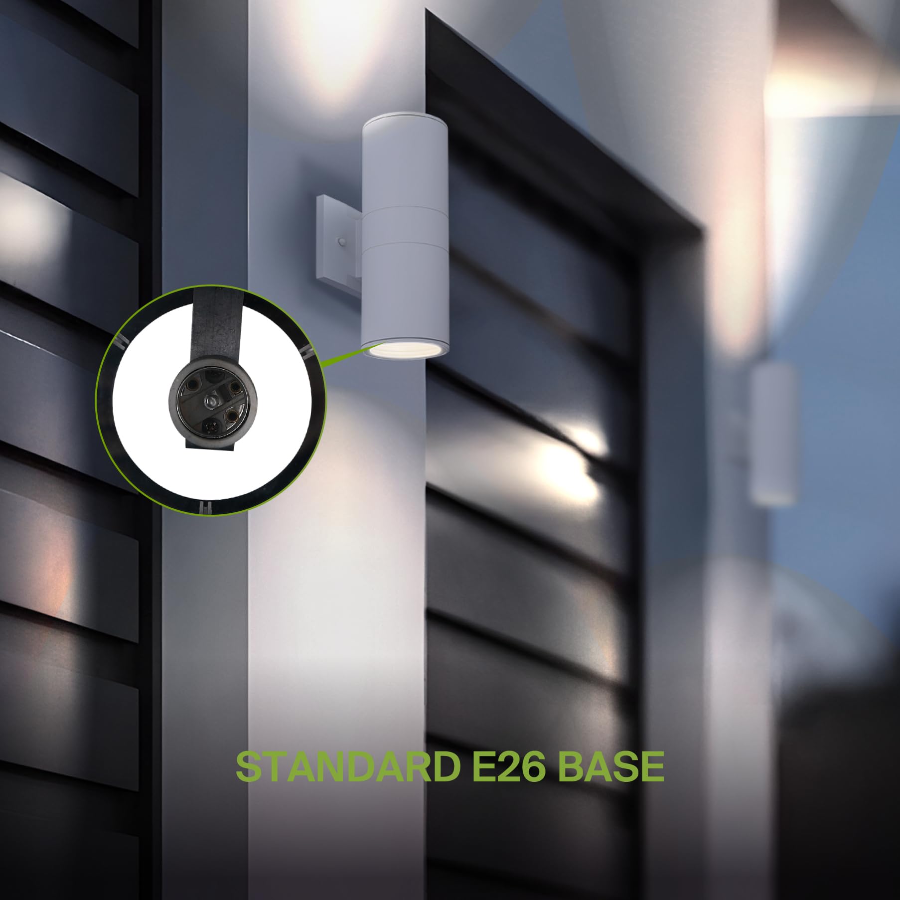 ASD Outdoor Wall Light Fixture | 2 Light Dusk to Dawn | E26 Bulb Socket | Round | White | Model A-OCLR-2A-WH