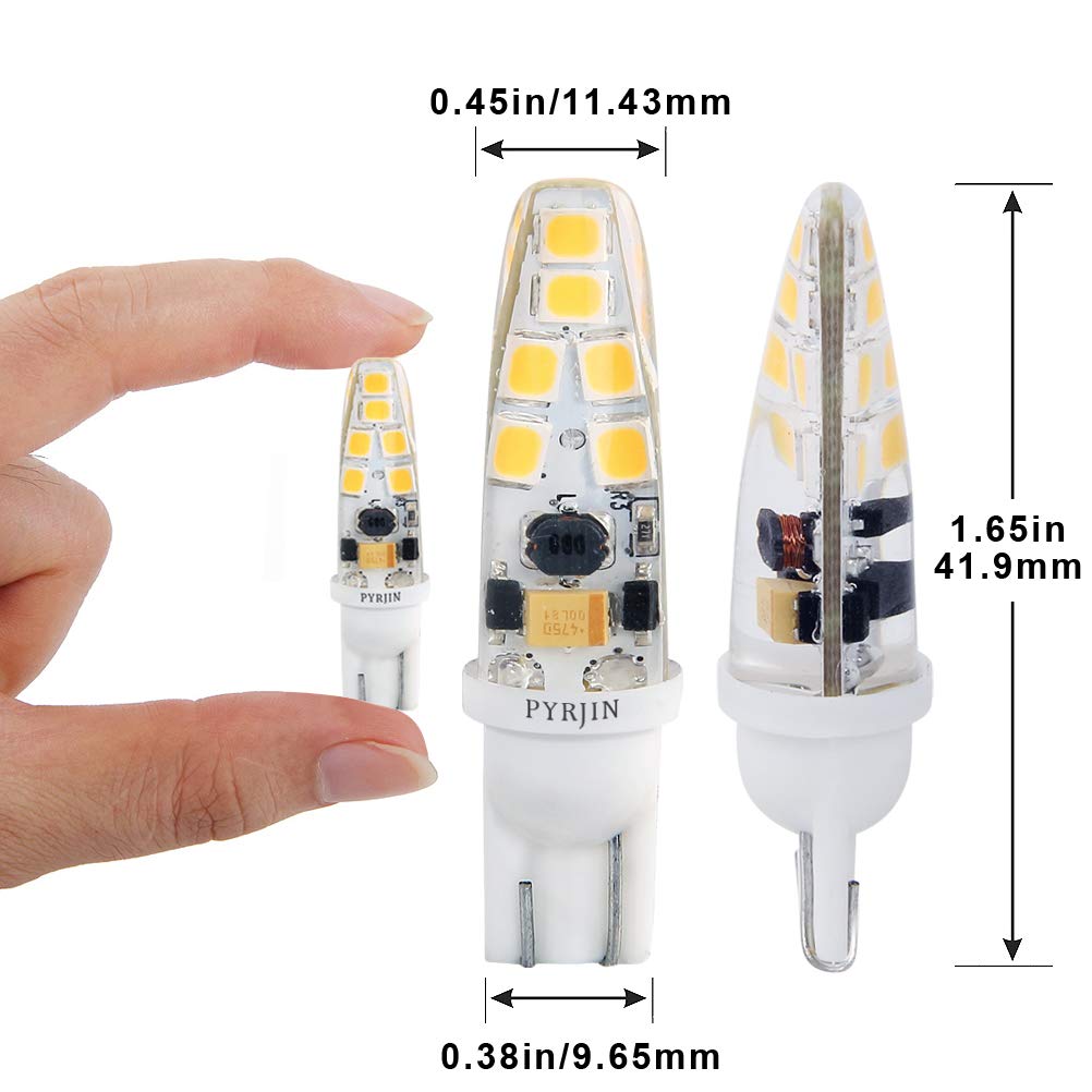 Pyjr T10 Wedge Base Led Bulbs 12V, 2W 3000K Warm White, 200Lm -