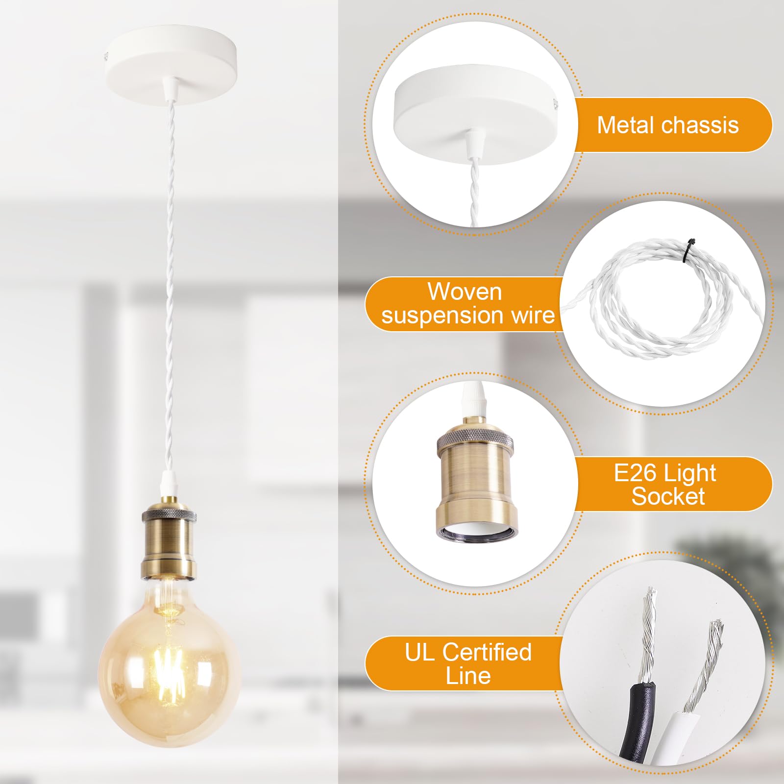 YHANFENGCY Plug in Pendant Light Cord with Dimmer Switch, 19.68 ft Hemp Rope, Light Brown, Model A709/600