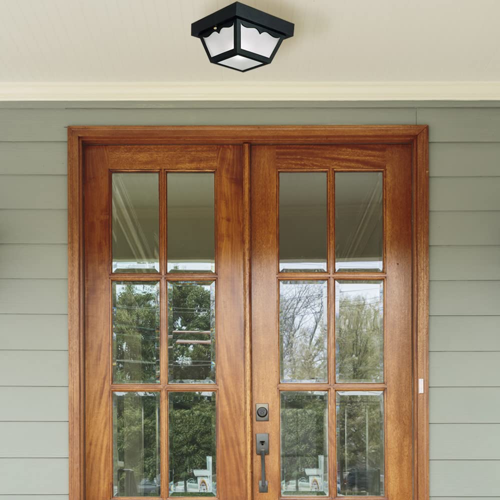 Design House 502872 2-Light Dimmable Ceiling Light, Frosted Glass, Black Steel for Porch, Entryway, Patio