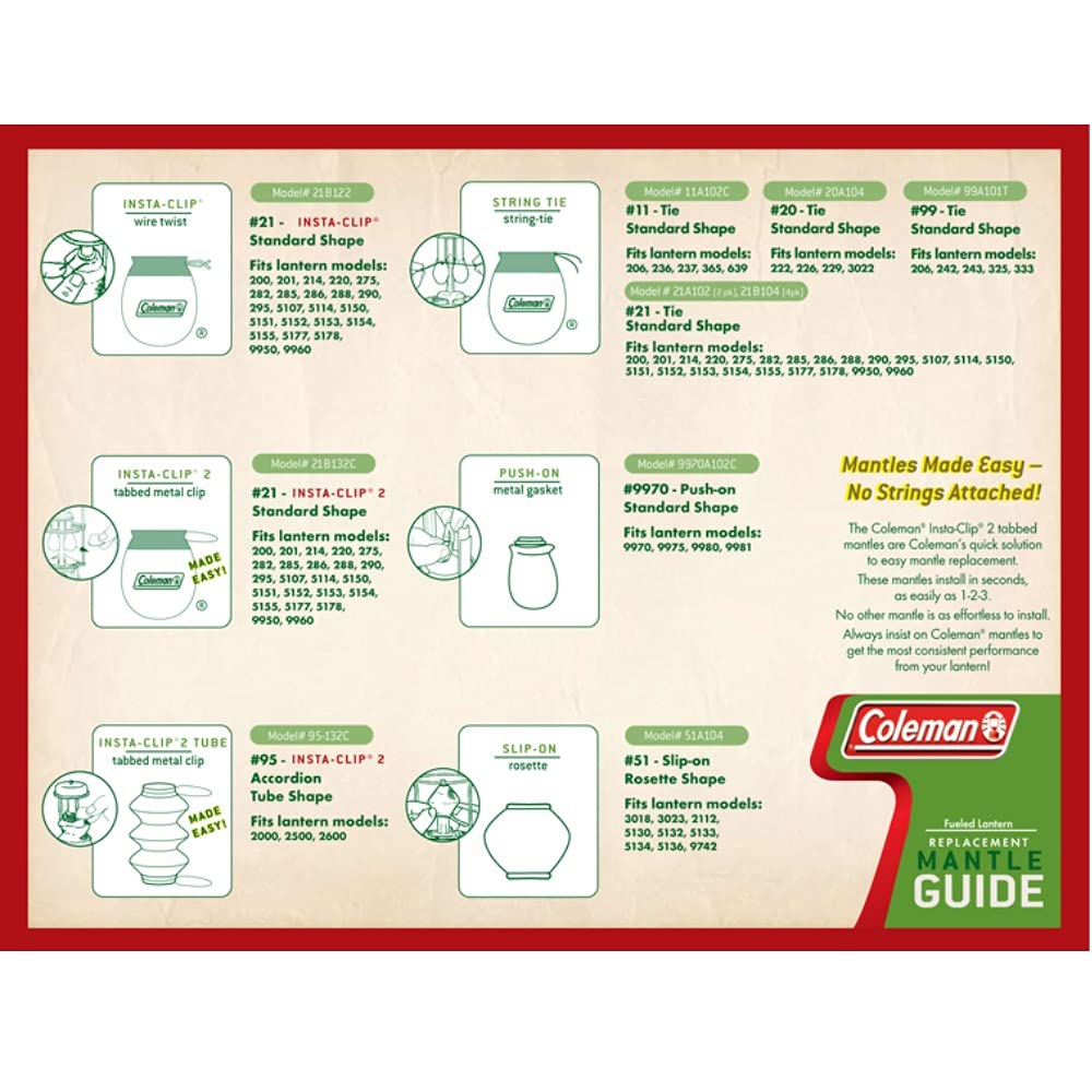 Coleman #95 Insta-Clip Accordion Shape Mantle 2-Packs Of 2 (4 Total Mantles)
