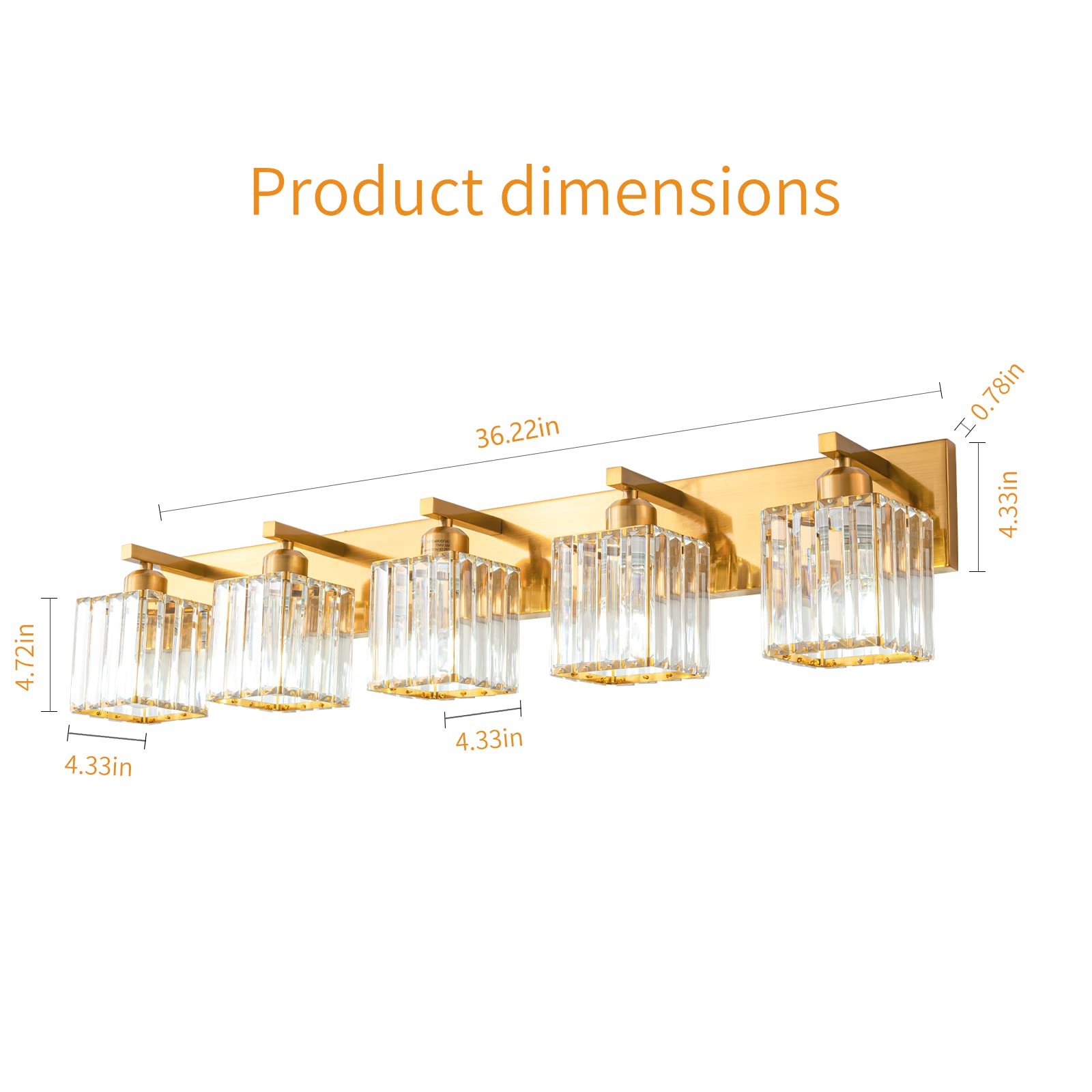 FDPBY Modern Wall Light, 5-Light Crystal Vanity Fixture, Gold Brushed Brass Finish, Model JW-002