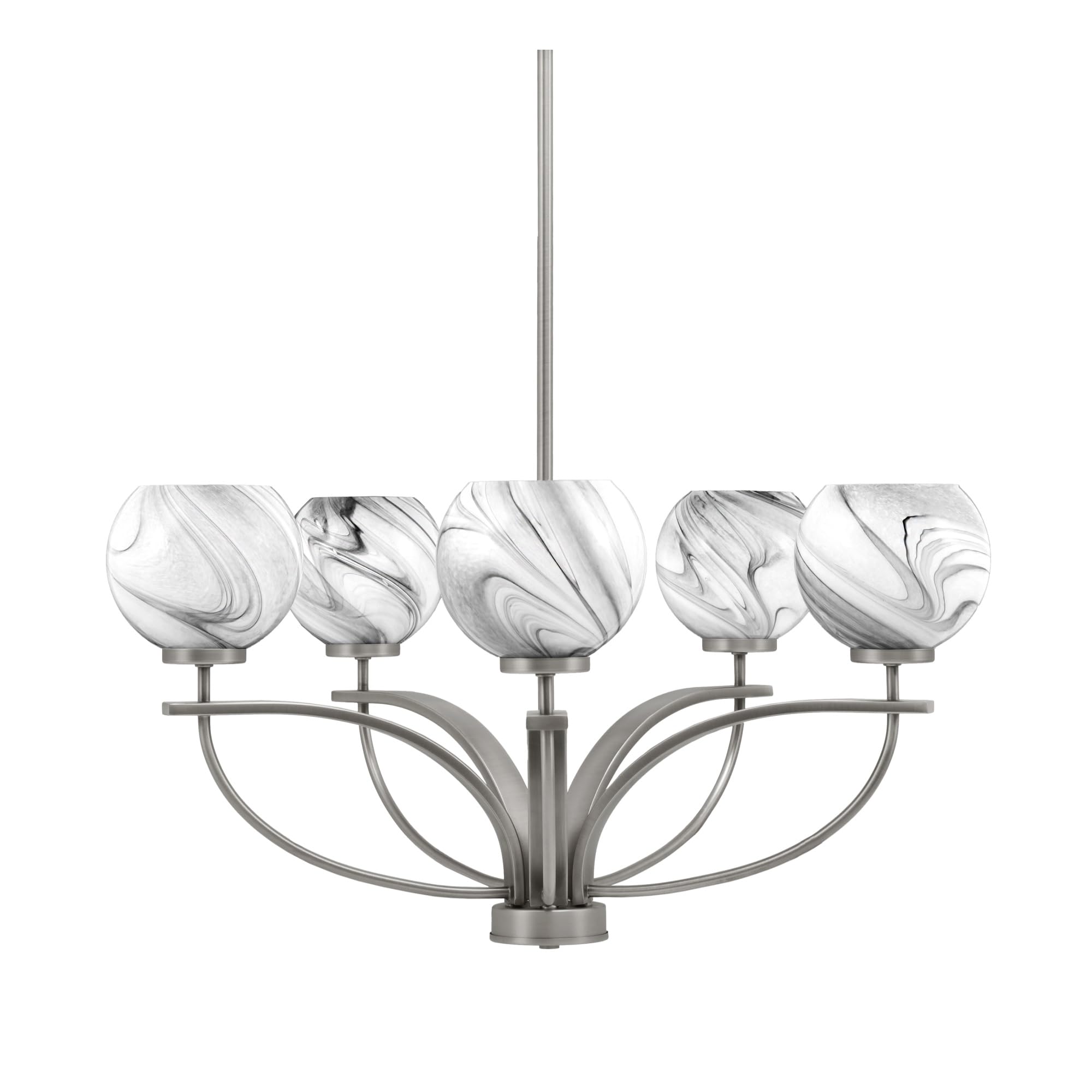 Toltec Lighting Cavella 5 Light, Uplight Chandelier, Graphite Finish, 5.75" Onyx Swirl Glass