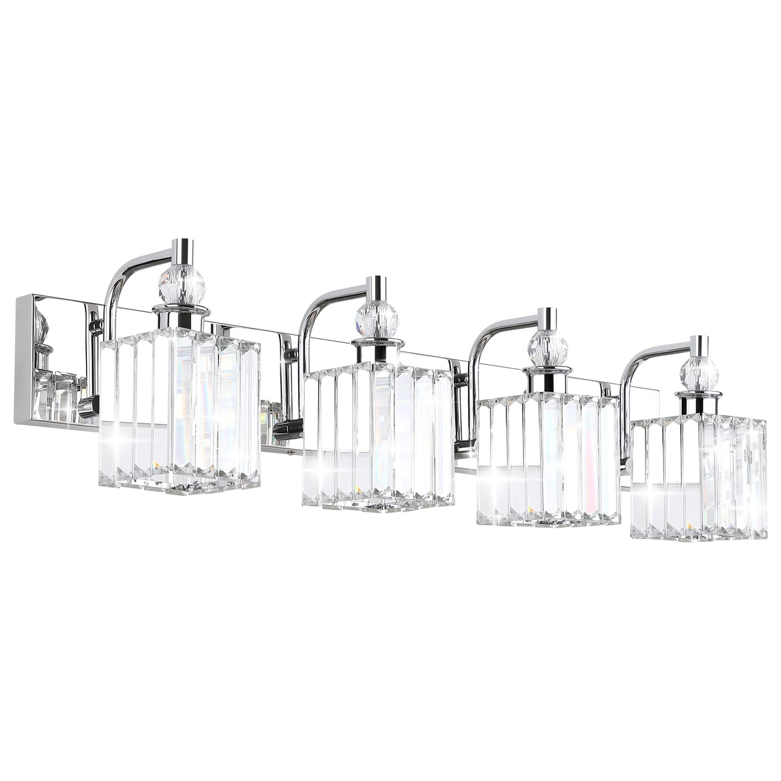 Ralbay Modern Crystal Vanity Light 4-Light, 31.5in  Chrome, Stainless Steel, Model 8606, Bathroom Wall Fixture Over Mirror
