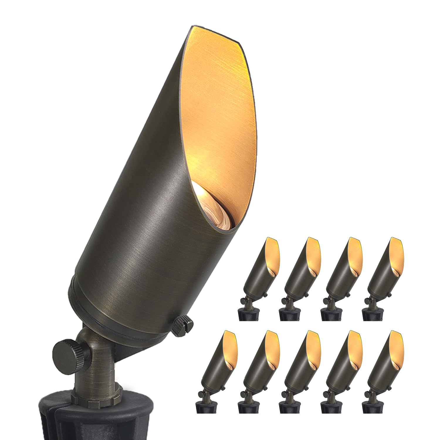 Coloer Die-Cast Brass Landscape Spotlights Outdoor, 12V Ac/Dc Low Voltage Lighting, Ip65 Waterproof Garden Patio Trees Directional Spot Up Light(103B, Bronze, 10-Pack Without Bulb)