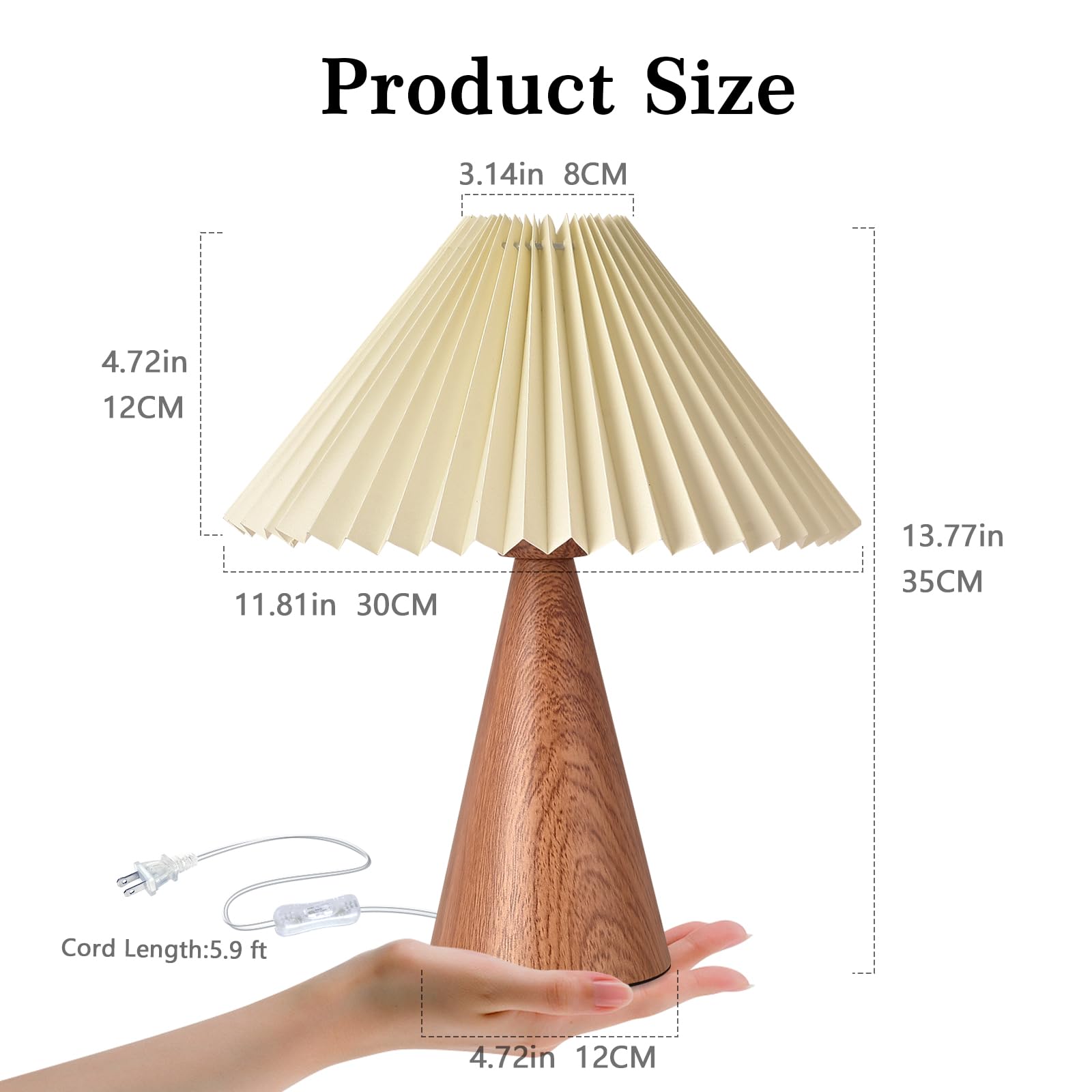 Ziqqeelam Wood Grain Small Table Lamp, Cute Table Lamp, Pleated Table Lamp, Wooden Bedroom Lamps For Nightstand, Small Scalloped