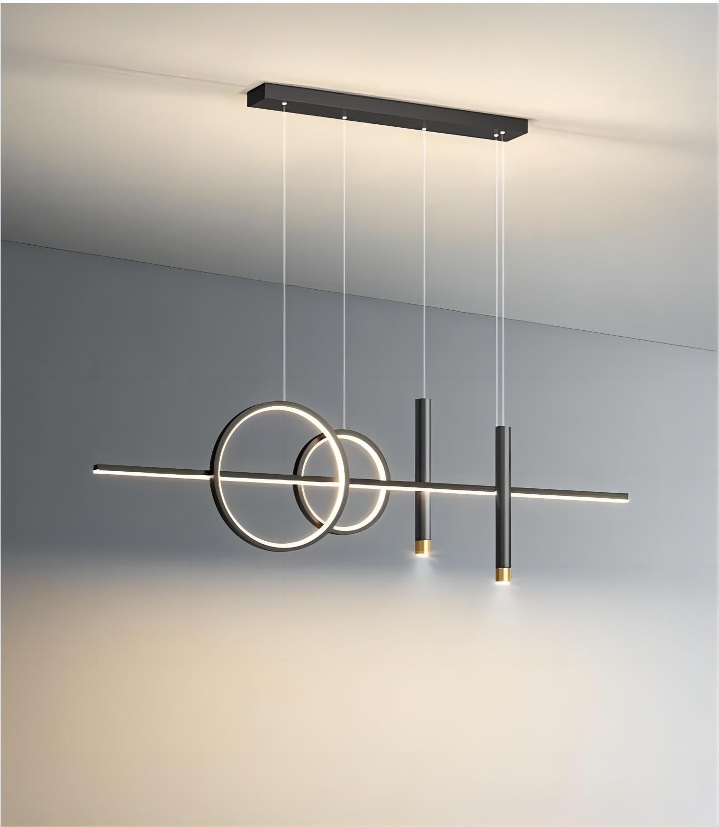 Generic LED Island Light, 39.4 Inch Geometric Pendant, Remote Control, Dimmable, All Black, Model DD050701